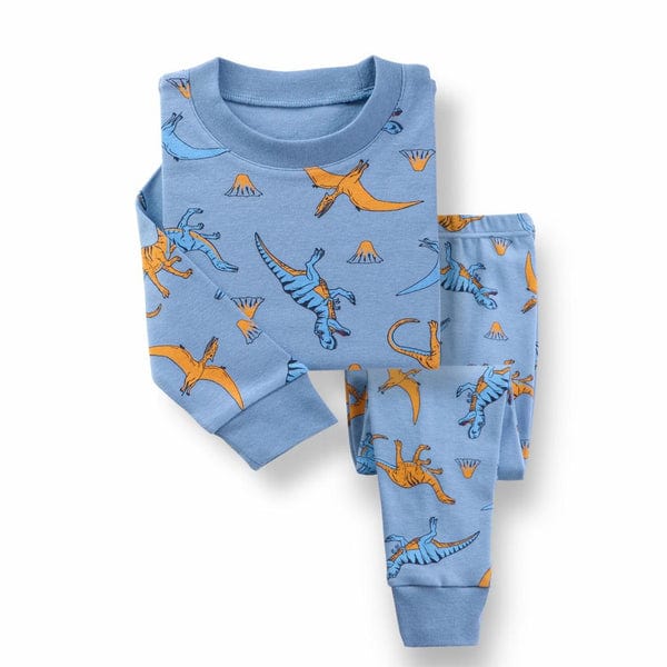 Boys Cotton Pajamas Set – Playful Prints (Trucks, Sports, Dinosaurs & Stripes)