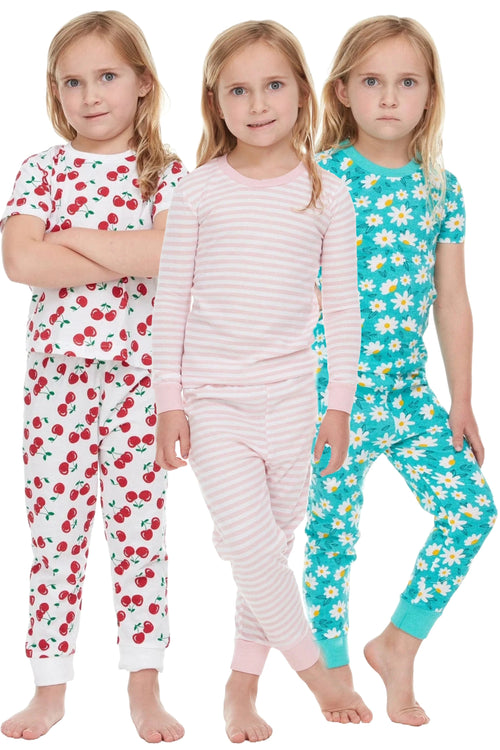 3-Pack Girls Toddler Pajamas – Super Soft Snug Fit (12M–8Y)