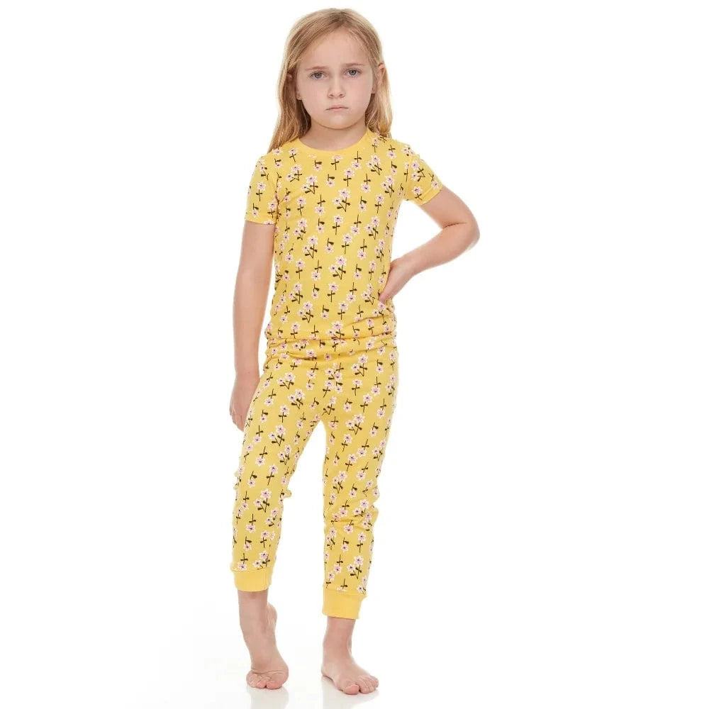 Yellow Flower Print Girls Pajamas – Super Soft 2-Piece Set