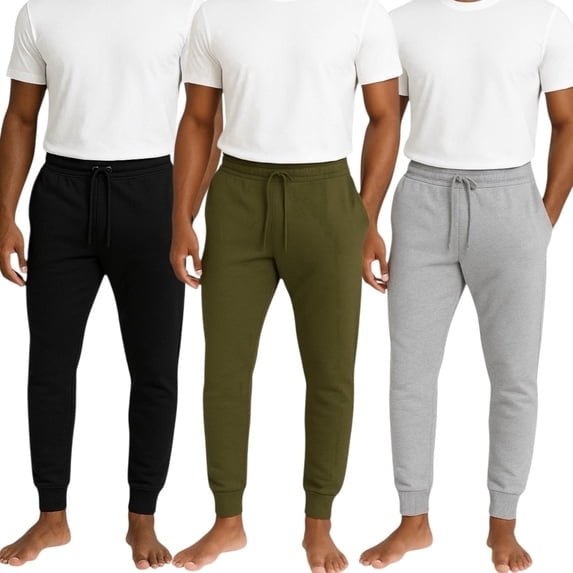Men's 3-Pack Basic Jogger Sweatpants, Comfortable Relaxed Fit Lounge Pants with Pockets, Tapered Leg Athletic Bottoms, Breathable Cotton-Blend Training Wear, Everyday Essential Trousers