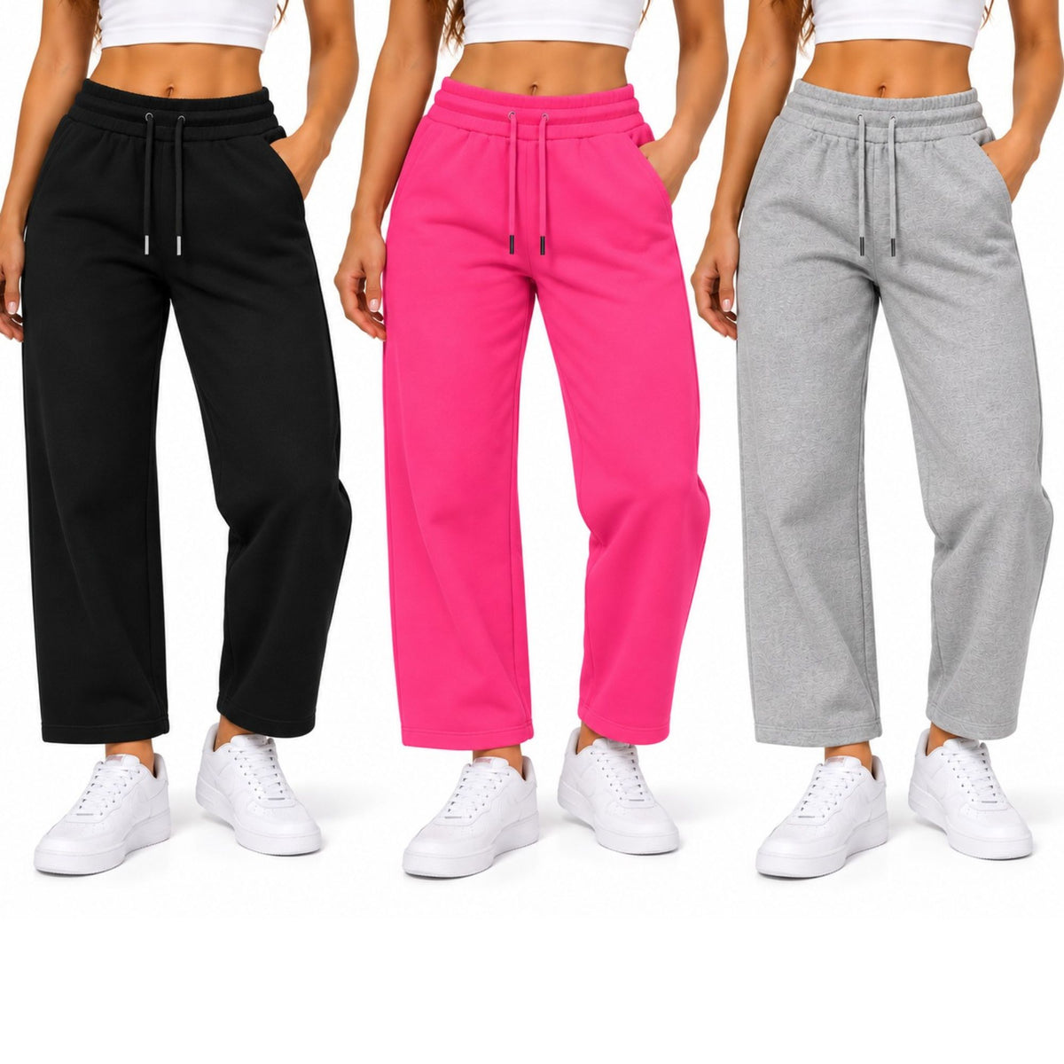 BenBen Women Sweatpants Open Bottom Jogger Pants Heavyweight Casual Stylish Trendy - 3 Pack