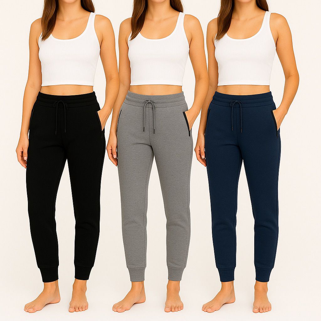 Women's 3-Pack Zipper Pocket Joggers, Modern Slim Fit Athletic Sweatpants, High-Stretch Tapered Lounge Pants, Secure Storage Workout Bottoms, Performance Training Wear