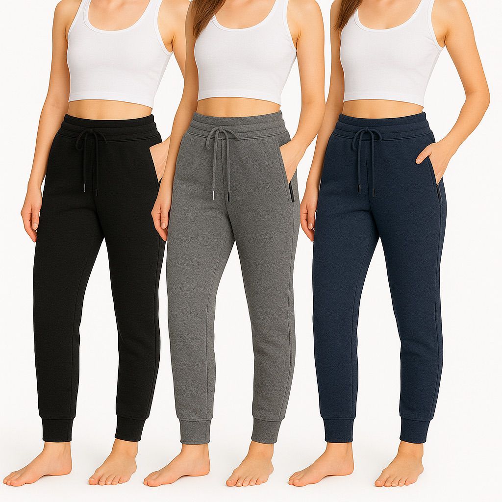 Women's 3-Pack Zipper Pocket Joggers, Modern Slim Fit Athletic Sweatpants, High-Stretch Tapered Lounge Pants, Secure Storage Workout Bottoms, Performance Training Wear
