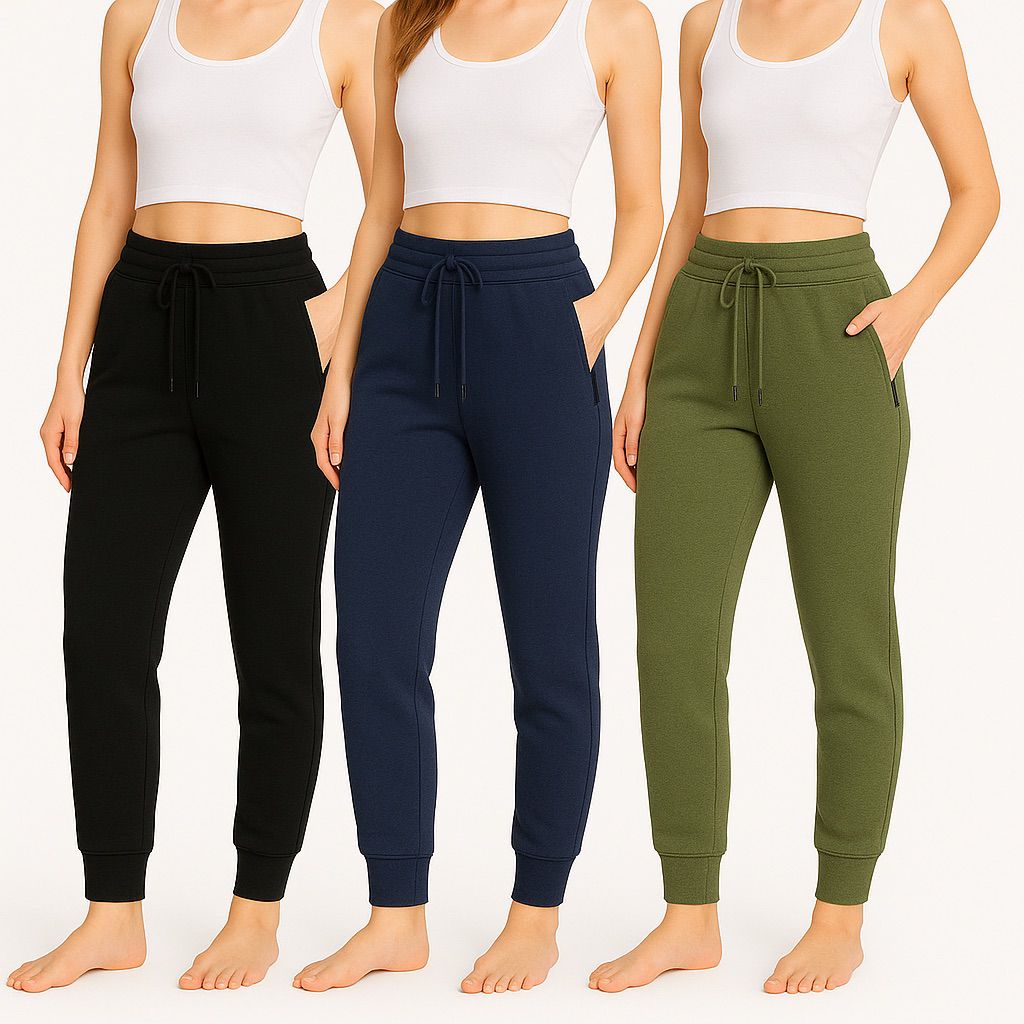 Women's 3-Pack Zipper Pocket Joggers, Modern Slim Fit Athletic Sweatpants, High-Stretch Tapered Lounge Pants, Secure Storage Workout Bottoms, Performance Training Wear