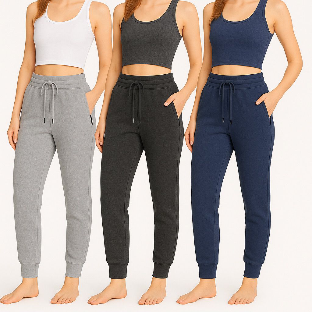 Women's 3-Pack Zipper Pocket Joggers, Modern Slim Fit Athletic Sweatpants, High-Stretch Tapered Lounge Pants, Secure Storage Workout Bottoms, Performance Training Wear