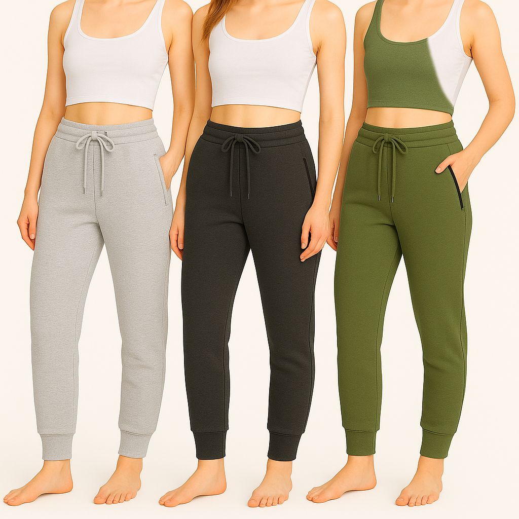 Women's 3-Pack Zipper Pocket Joggers, Modern Slim Fit Athletic Sweatpants, High-Stretch Tapered Lounge Pants, Secure Storage Workout Bottoms, Performance Training Wear
