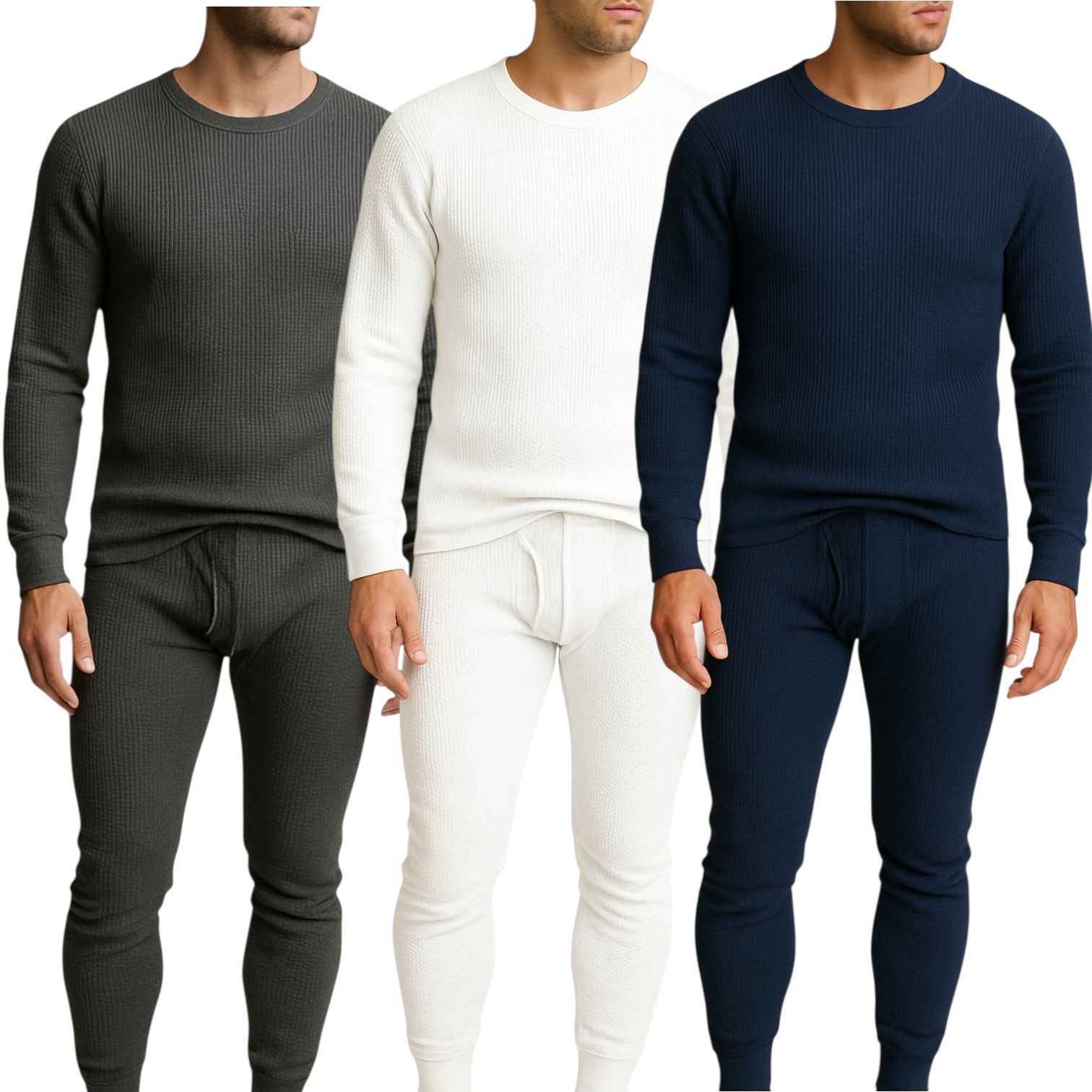 Men's 3-Pack Waffle Knit Thermal Sets, 6-Piece Cozy Sleepwear & Lounge Set (3 Tops & 3 Bottoms), Breathable Waffle Weave Long Johns, Soft Performance Base Layer, Relaxed Fit Pajama Set