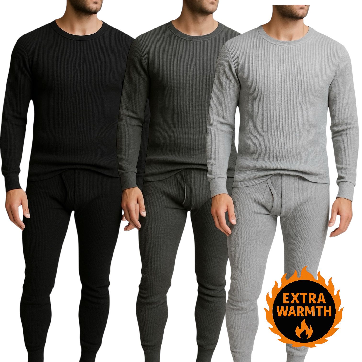 Men's 3-Pack Waffle Knit Thermal Sets, 6-Piece Cozy Sleepwear & Lounge Set (3 Tops & 3 Bottoms), Breathable Waffle Weave Long Johns, Soft Performance Base Layer, Relaxed Fit Pajama Set