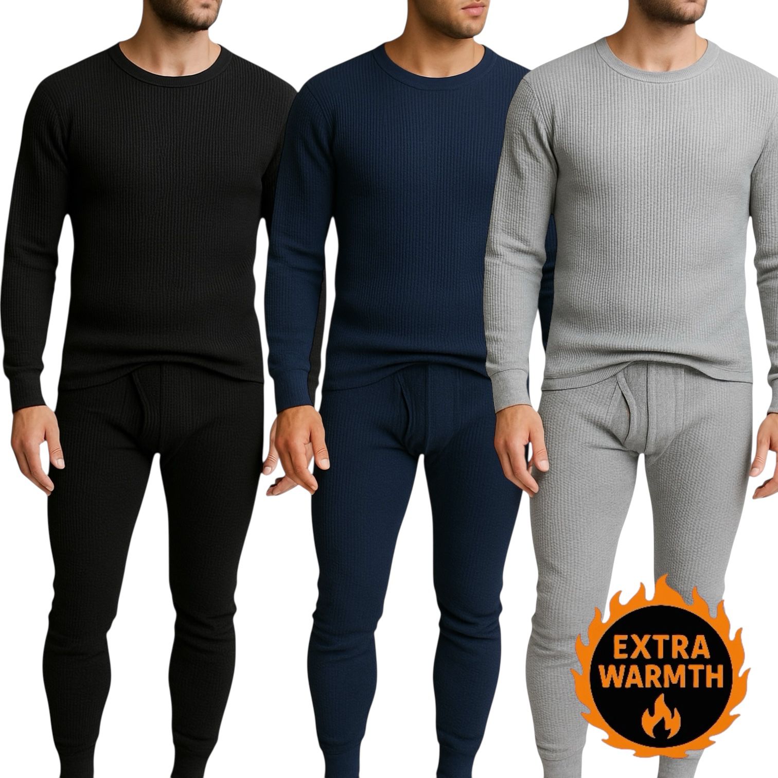 Men's 3-Pack Waffle Knit Thermal Sets, 6-Piece Cozy Sleepwear & Lounge Set (3 Tops & 3 Bottoms), Breathable Waffle Weave Long Johns, Soft Performance Base Layer, Relaxed Fit Pajama Set