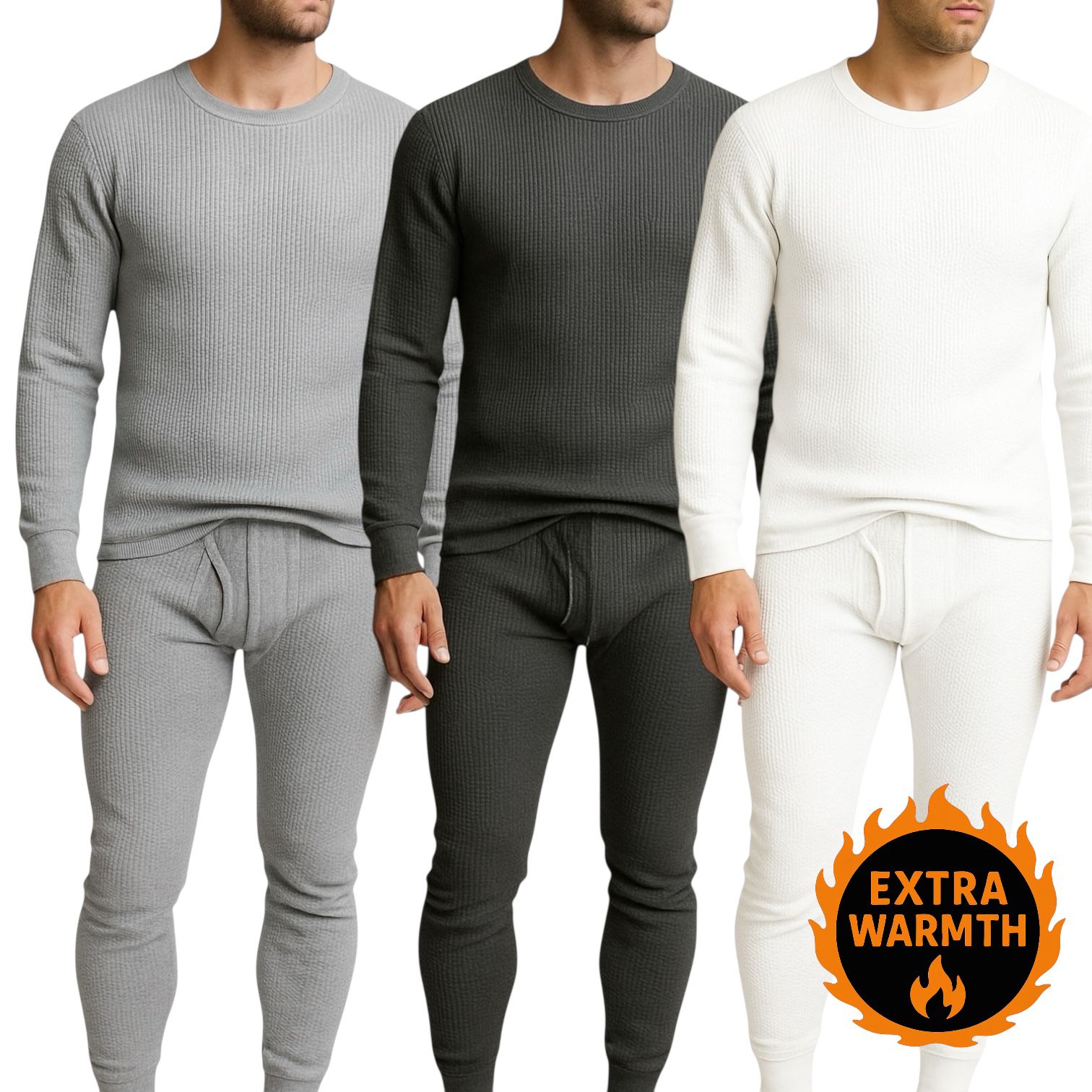 Men's 3-Pack Waffle Knit Thermal Sets, 6-Piece Cozy Sleepwear & Lounge Set (3 Tops & 3 Bottoms), Breathable Waffle Weave Long Johns, Soft Performance Base Layer, Relaxed Fit Pajama Set