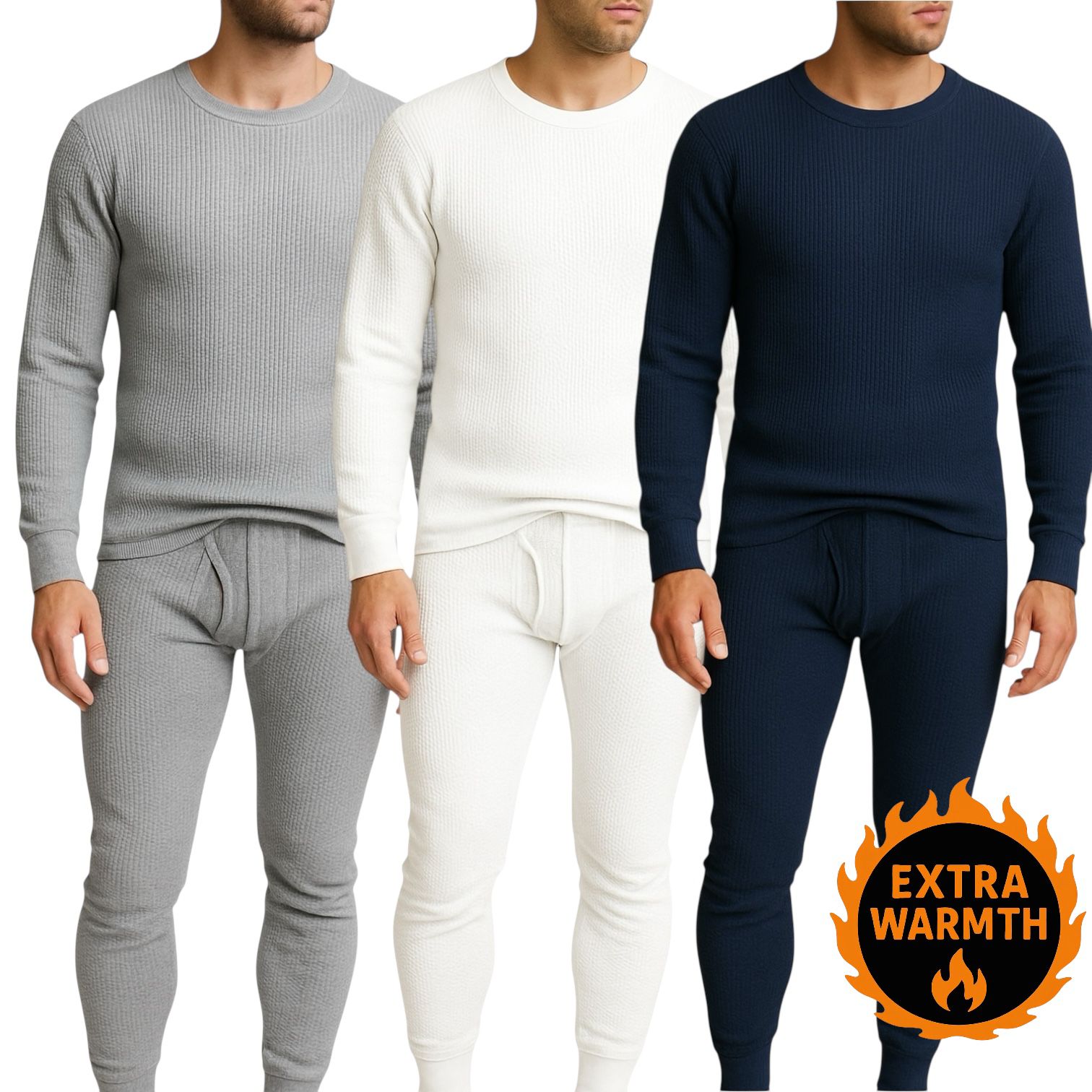 Men's 3-Pack Waffle Knit Thermal Sets, 6-Piece Cozy Sleepwear & Lounge Set (3 Tops & 3 Bottoms), Breathable Waffle Weave Long Johns, Soft Performance Base Layer, Relaxed Fit Pajama Set
