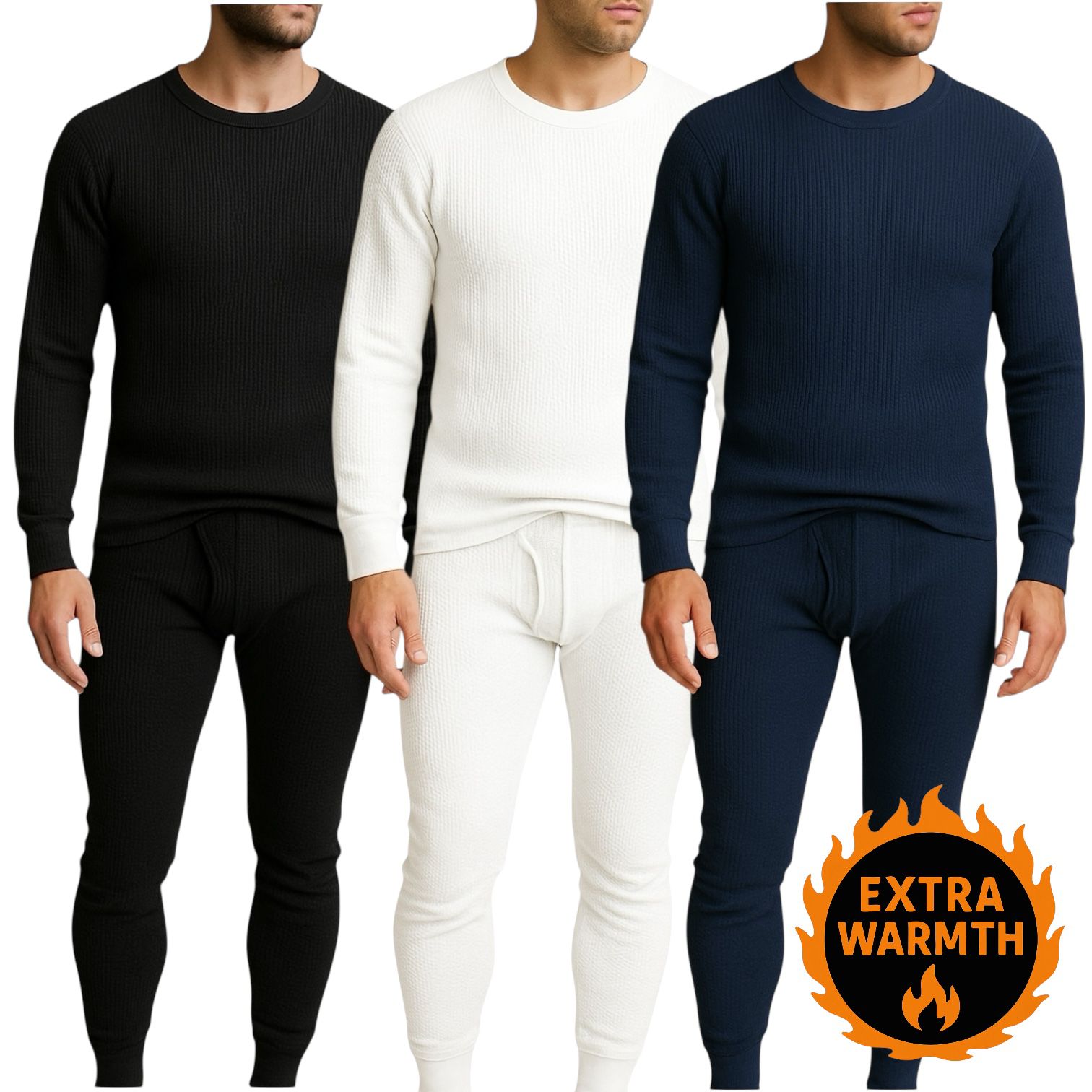 Men's 3-Pack Waffle Knit Thermal Sets, 6-Piece Cozy Sleepwear & Lounge Set (3 Tops & 3 Bottoms), Breathable Waffle Weave Long Johns, Soft Performance Base Layer, Relaxed Fit Pajama Set