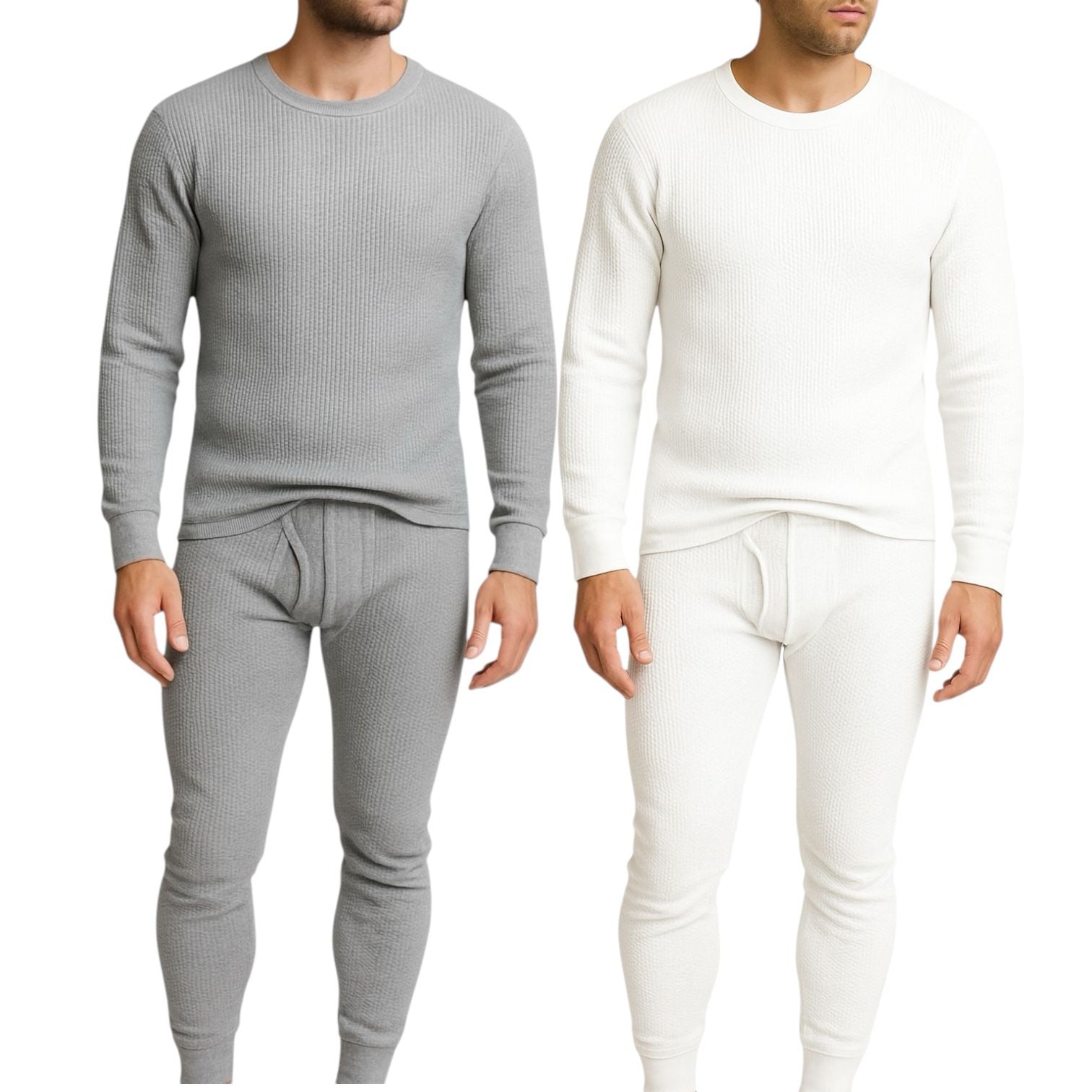 Men's 2-Pack Waffle Knit Thermal Sets, 4-Piece Cozy Sleepwear & Lounge Set (2 Tops & 2 Bottoms), Breathable Waffle Weave Long Johns, Soft Performance Base Layer, Relaxed Fit Pajama Set