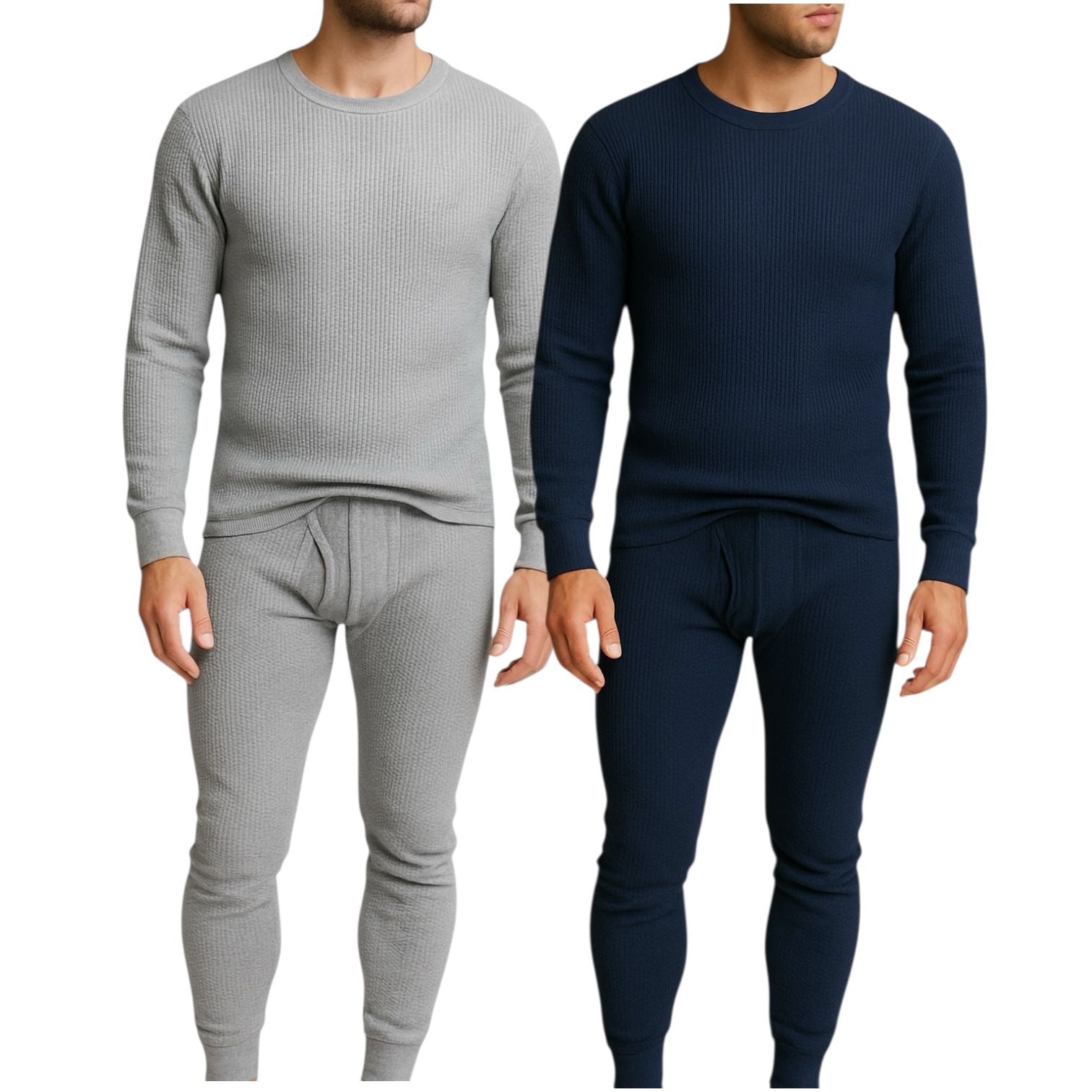 Men's 2-Pack Waffle Knit Thermal Sets, 4-Piece Cozy Sleepwear & Lounge Set (2 Tops & 2 Bottoms), Breathable Waffle Weave Long Johns, Soft Performance Base Layer, Relaxed Fit Pajama Set