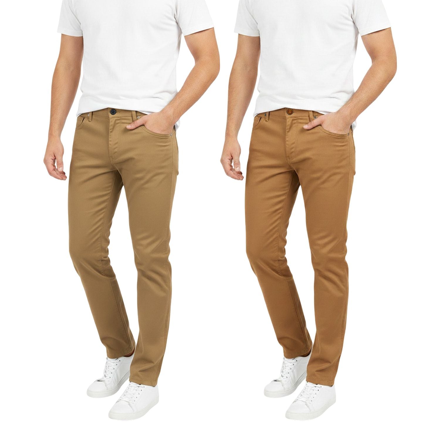 Men's 2-Pack Slim Fit Stretch Chino Pants, Multi-Color Set Classic Casual Flat Front Trousers, Lightweight Breathable Khakis, Comfort Stretch Twill Work Pants, Modern Tapered Fit Chinos Bundle