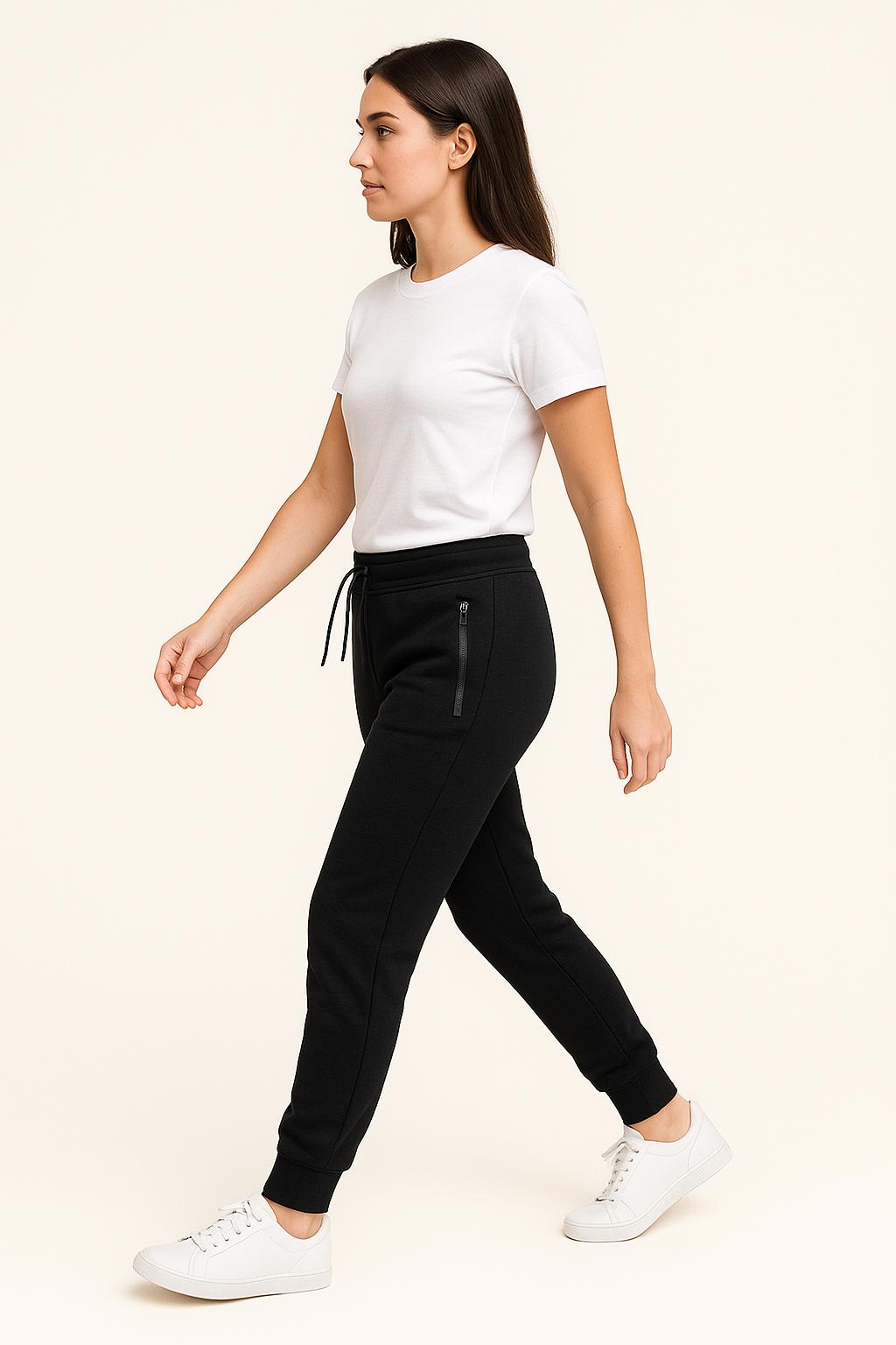 Women's 3-Pack Zipper Pocket Joggers, Modern Slim Fit Athletic Sweatpants, High-Stretch Tapered Lounge Pants, Secure Storage Workout Bottoms, Performance Training Wear