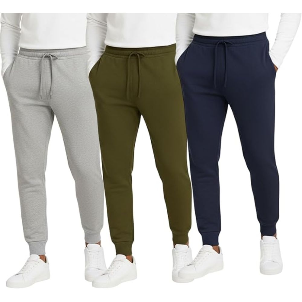 Men's 3-Pack Basic Jogger Sweatpants, Comfortable Relaxed Fit Lounge Pants with Pockets, Tapered Leg Athletic Bottoms, Breathable Cotton-Blend Training Wear, Everyday Essential Trousers