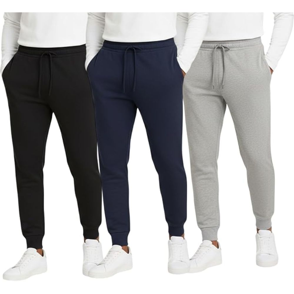 Men's 3-Pack Basic Jogger Sweatpants, Comfortable Relaxed Fit Lounge Pants with Pockets, Tapered Leg Athletic Bottoms, Breathable Cotton-Blend Training Wear, Everyday Essential Trousers