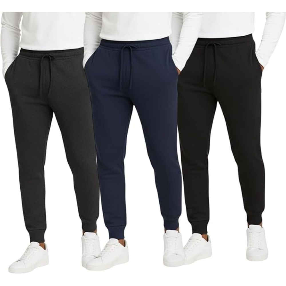 Men's 3-Pack Basic Jogger Sweatpants, Comfortable Relaxed Fit Lounge Pants with Pockets, Tapered Leg Athletic Bottoms, Breathable Cotton-Blend Training Wear, Everyday Essential Trousers