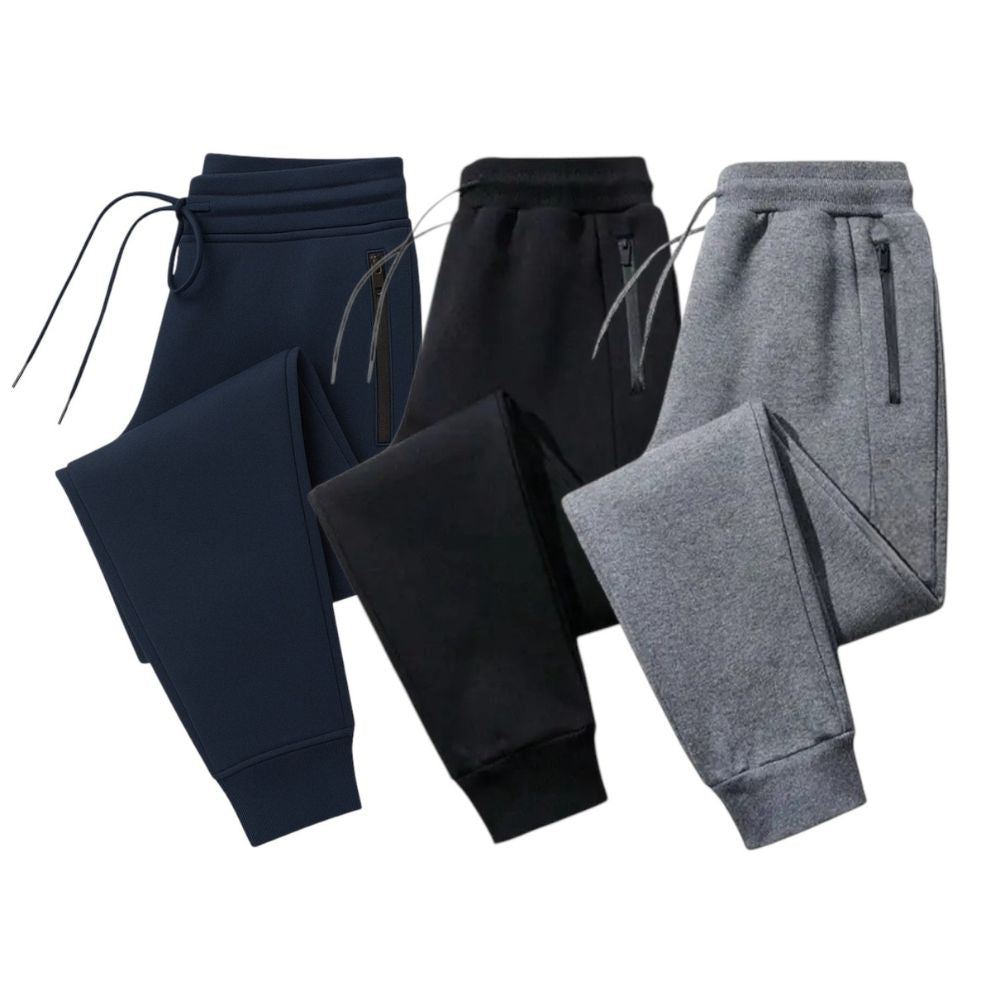 Men's 3-Pack Zipper Pocket Joggers, Modern Fit Athletic Sweatpants, Ultra-Elastic Tapered Lounge Pants, Secure Storage Workout Bottoms, Performance Training Wear