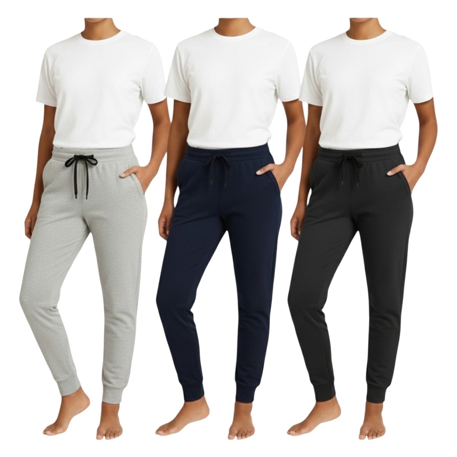 Women's 3-Pack Basic Joggers, Comfortable Everyday Sweatpants, Versatile Relaxed Fit Lounge Pants with Pockets, Tapered Leg Casual Trousers, Soft Breathable Activewear Bottoms