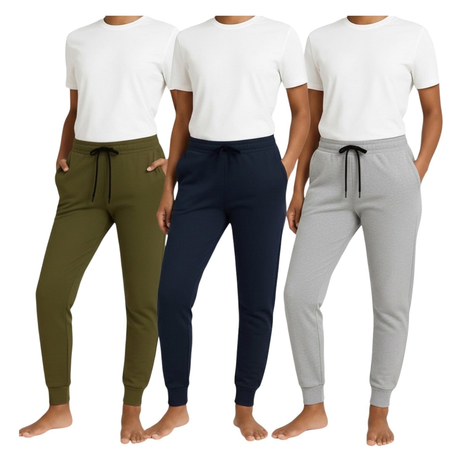 Women's 3-Pack Basic Joggers, Comfortable Everyday Sweatpants, Versatile Relaxed Fit Lounge Pants with Pockets, Tapered Leg Casual Trousers, Soft Breathable Activewear Bottoms