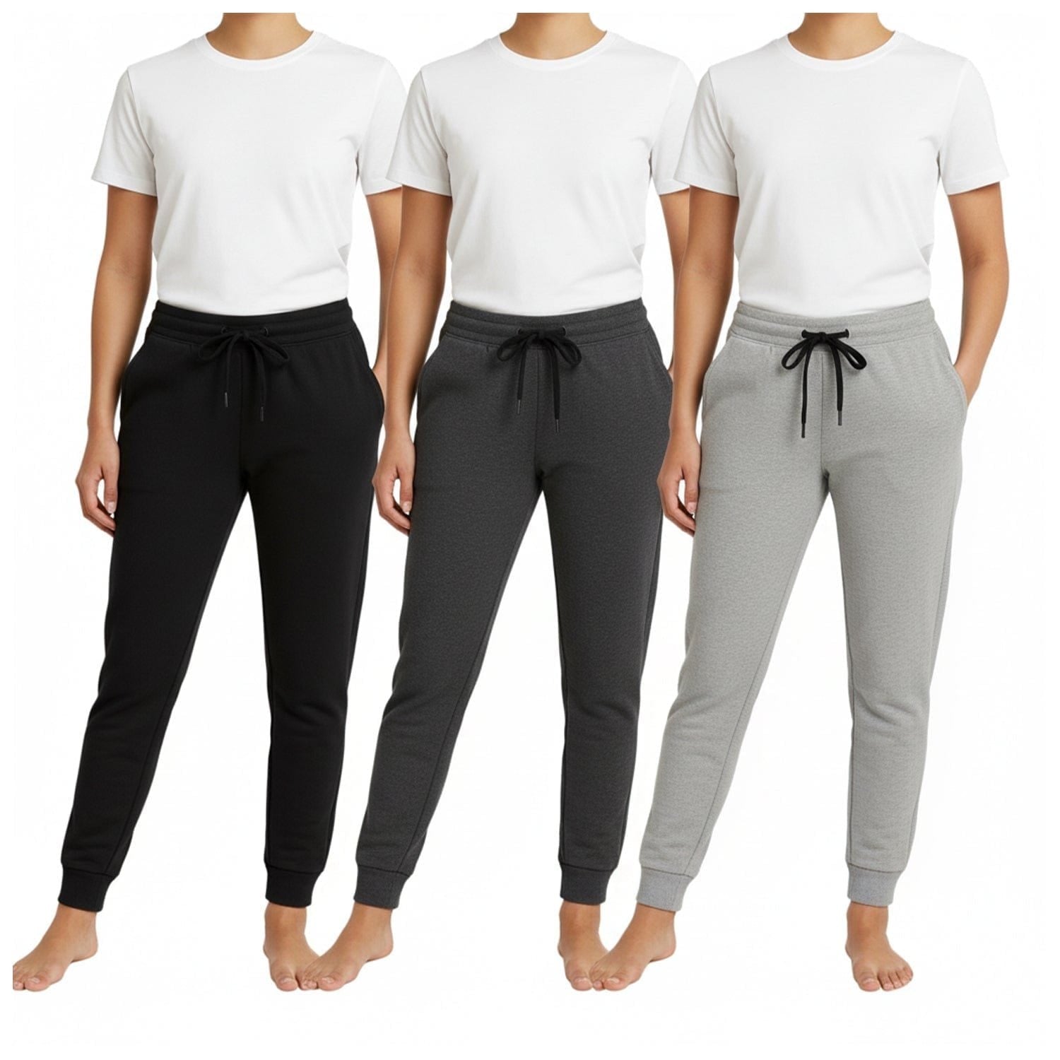 Women's 3-Pack Basic Joggers, Comfortable Everyday Sweatpants, Versatile Relaxed Fit Lounge Pants with Pockets, Tapered Leg Casual Trousers, Soft Breathable Activewear Bottoms