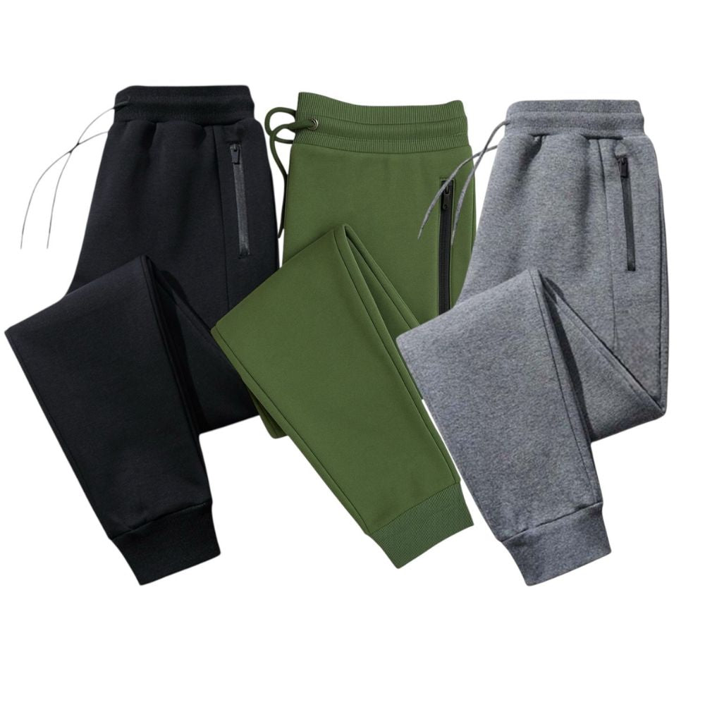 Men's 3-Pack Zipper Pocket Joggers, Modern Fit Athletic Sweatpants, Ultra-Elastic Tapered Lounge Pants, Secure Storage Workout Bottoms, Performance Training Wear