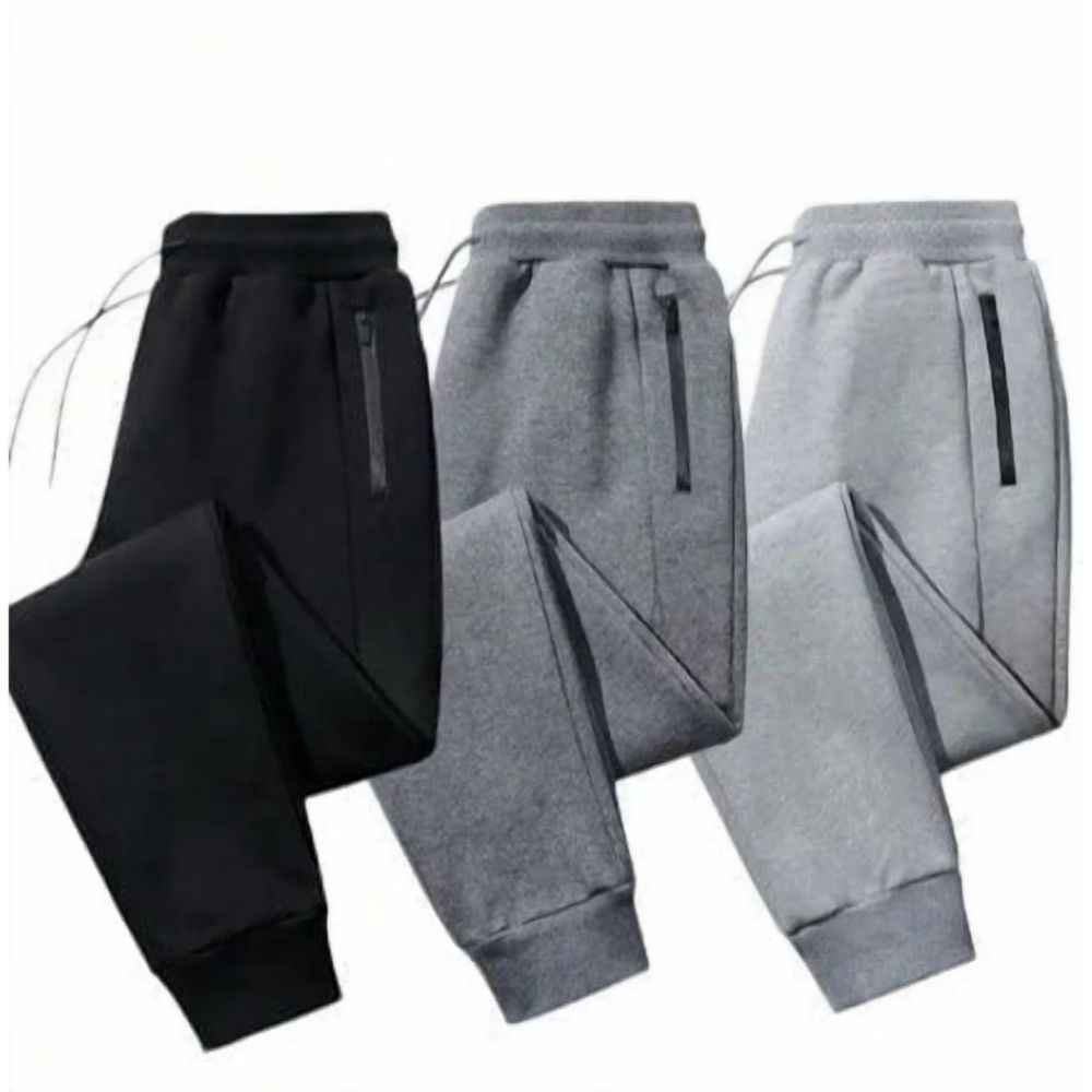 Men's 3-Pack Zipper Pocket Joggers, Modern Fit Athletic Sweatpants, Ultra-Elastic Tapered Lounge Pants, Secure Storage Workout Bottoms, Performance Training Wear