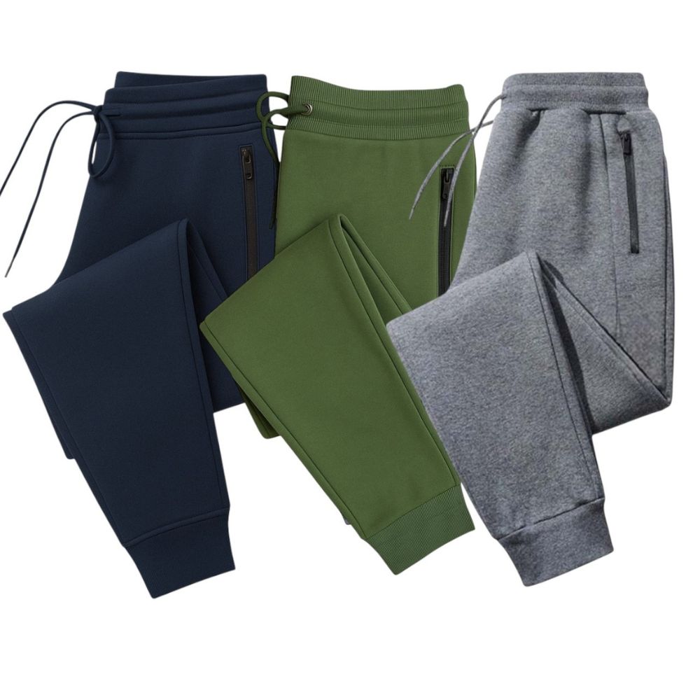 Men's 3-Pack Zipper Pocket Joggers, Modern Fit Athletic Sweatpants, Ultra-Elastic Tapered Lounge Pants, Secure Storage Workout Bottoms, Performance Training Wear