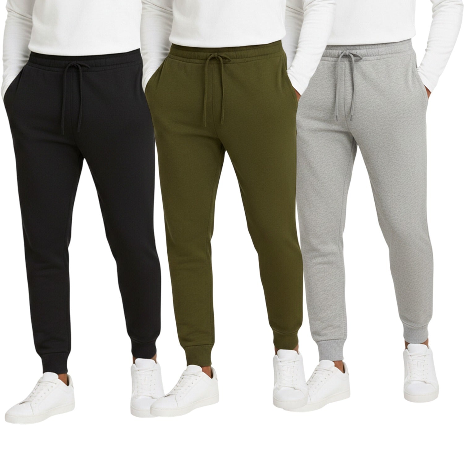 Men's 3-Pack Basic Jogger Sweatpants, Comfortable Relaxed Fit Lounge Pants with Pockets, Tapered Leg Athletic Bottoms, Breathable Cotton-Blend Training Wear, Everyday Essential Trousers