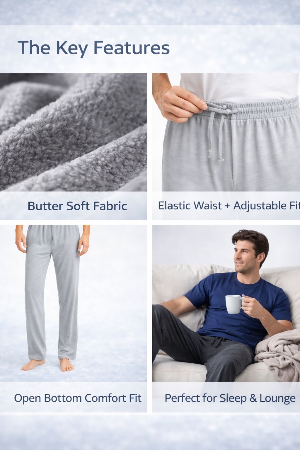 Men's 4-Pack Lightweight Open Bottom Pajama Pants - Relaxed Lounge Wear