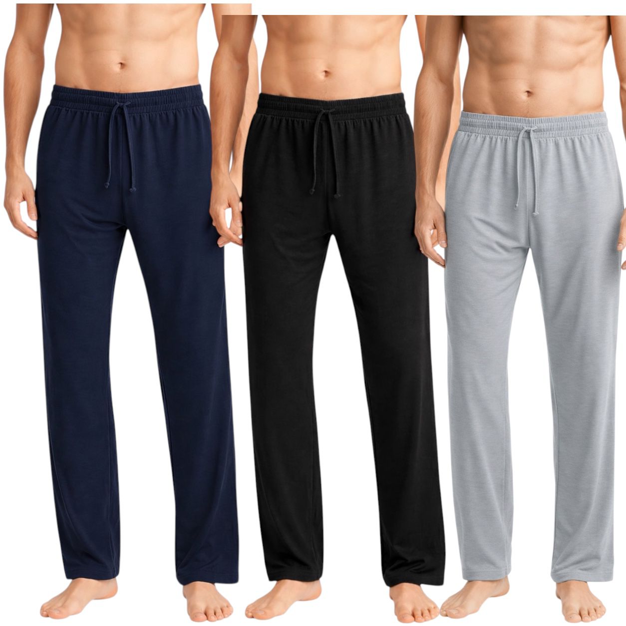 Men's 3-Pack Lightweight Open Bottom Pajama Pants - Relaxed Lounge Wear