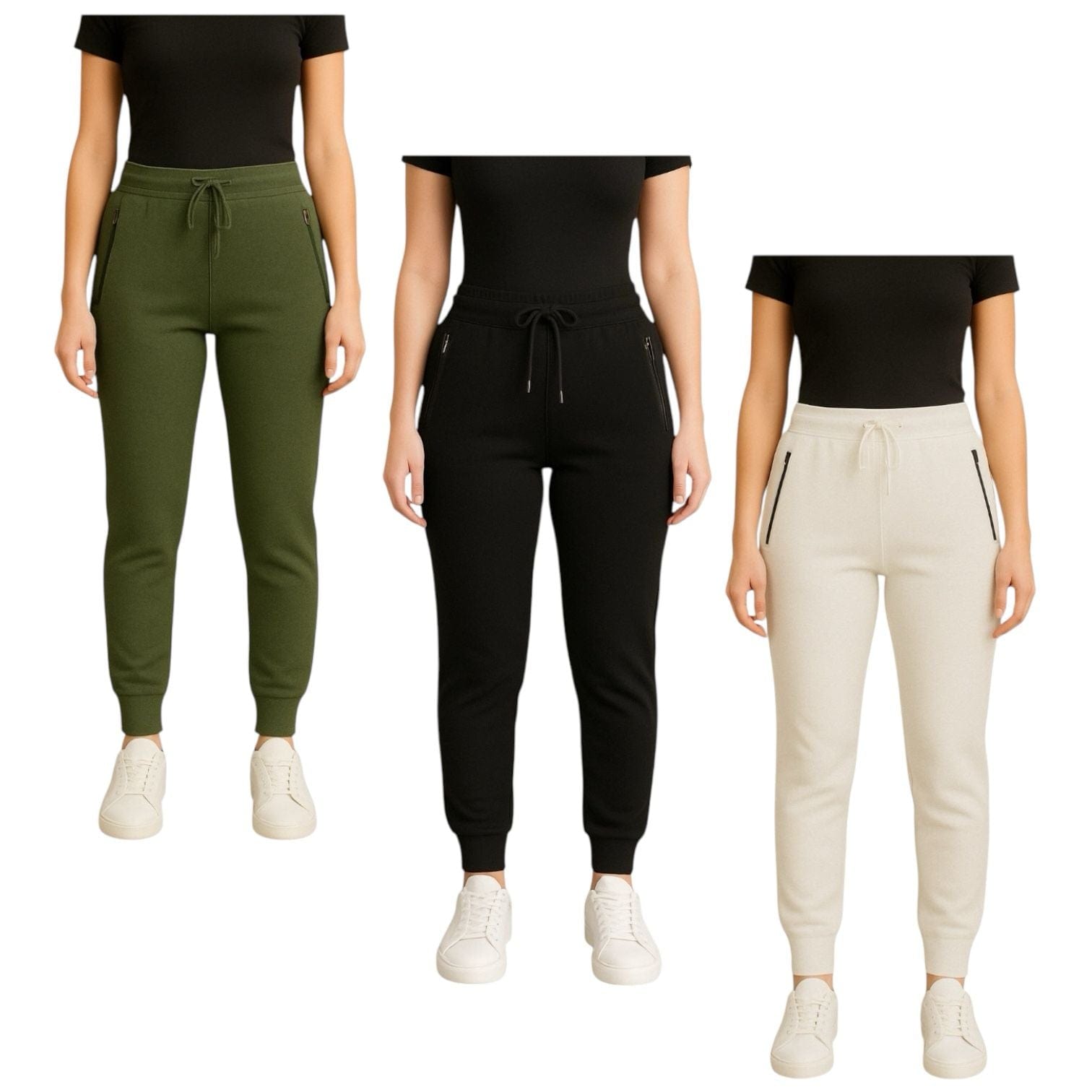 BenBe Women's Fleece Jogger Sweatpants with Zipper Pockets Soft and Stylish - 3 Pack