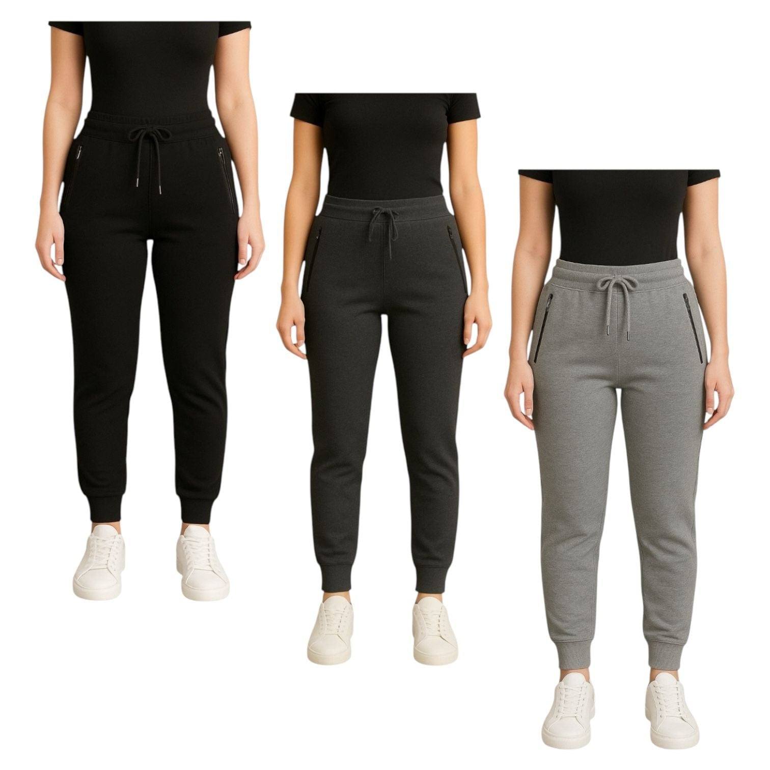BenBe Women's Fleece Jogger Sweatpants with Zipper Pockets Soft and Stylish - 3 Pack