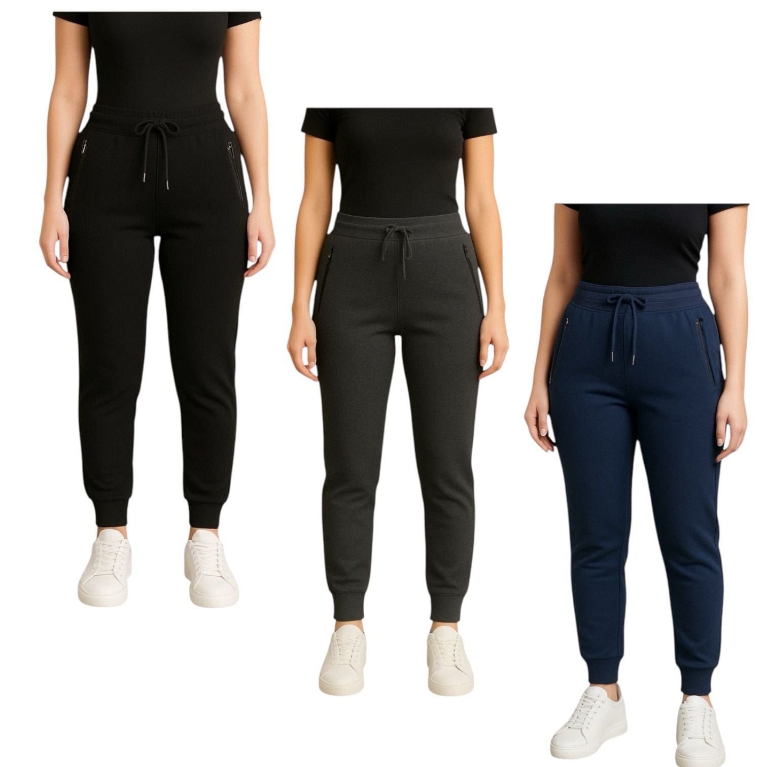 BenBe Women's Fleece Jogger Sweatpants with Zipper Pockets Soft and Stylish - 3 Pack