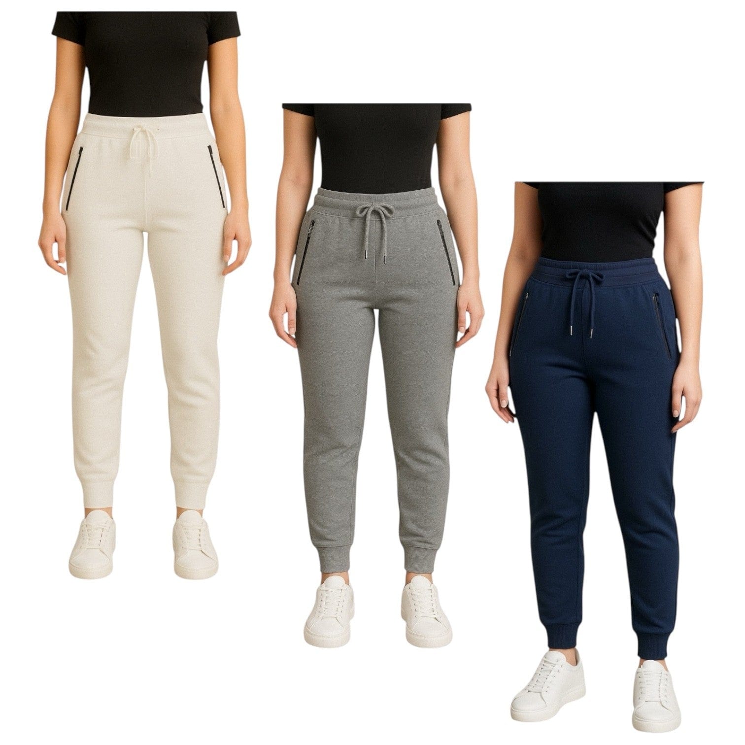 BenBe Women's Fleece Jogger Sweatpants with Zipper Pockets Soft and Stylish - 3 Pack