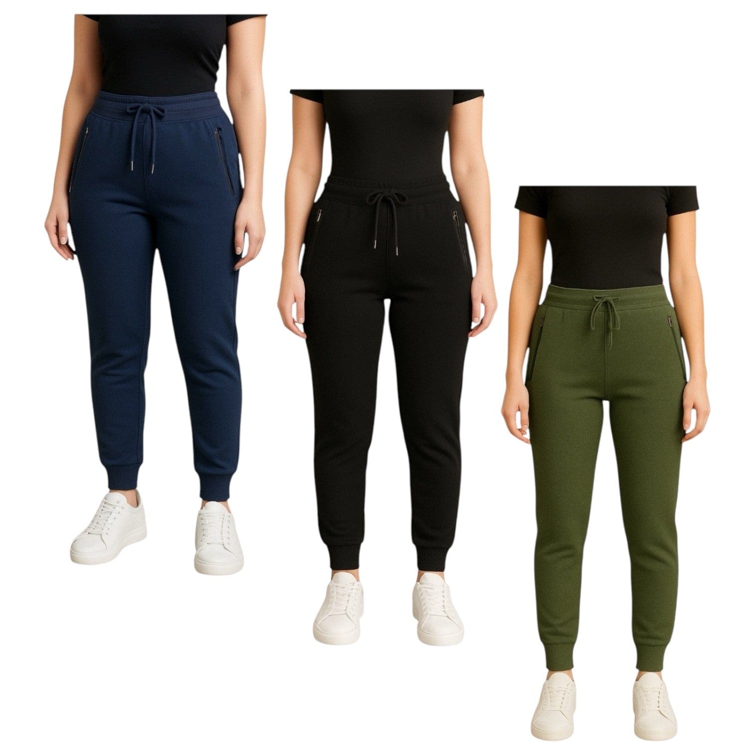 BenBe Women's Fleece Jogger Sweatpants with Zipper Pockets Soft and Stylish - 3 Pack