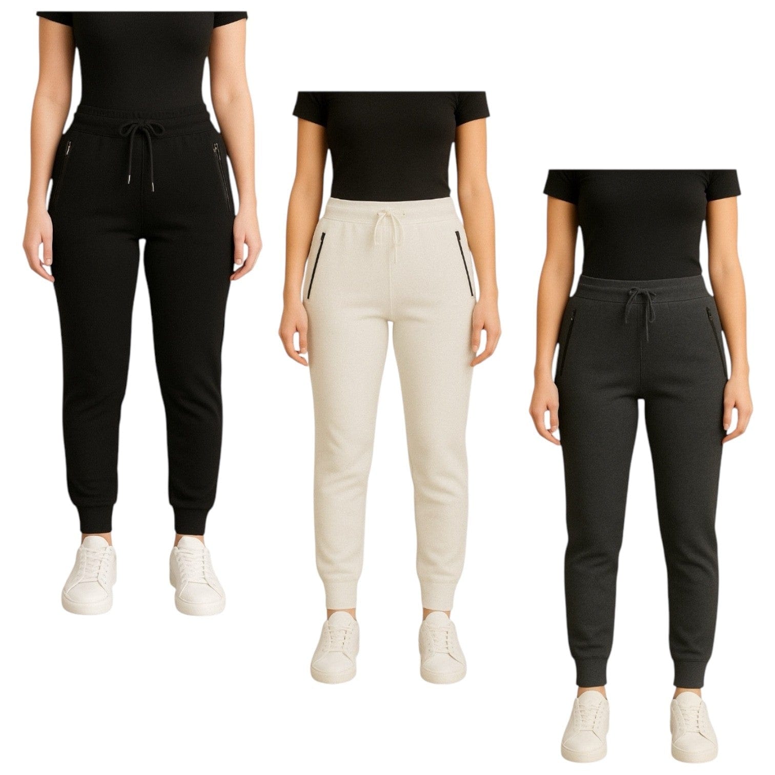 BenBe Women's Fleece Jogger Sweatpants with Zipper Pockets Soft and Stylish - 3 Pack