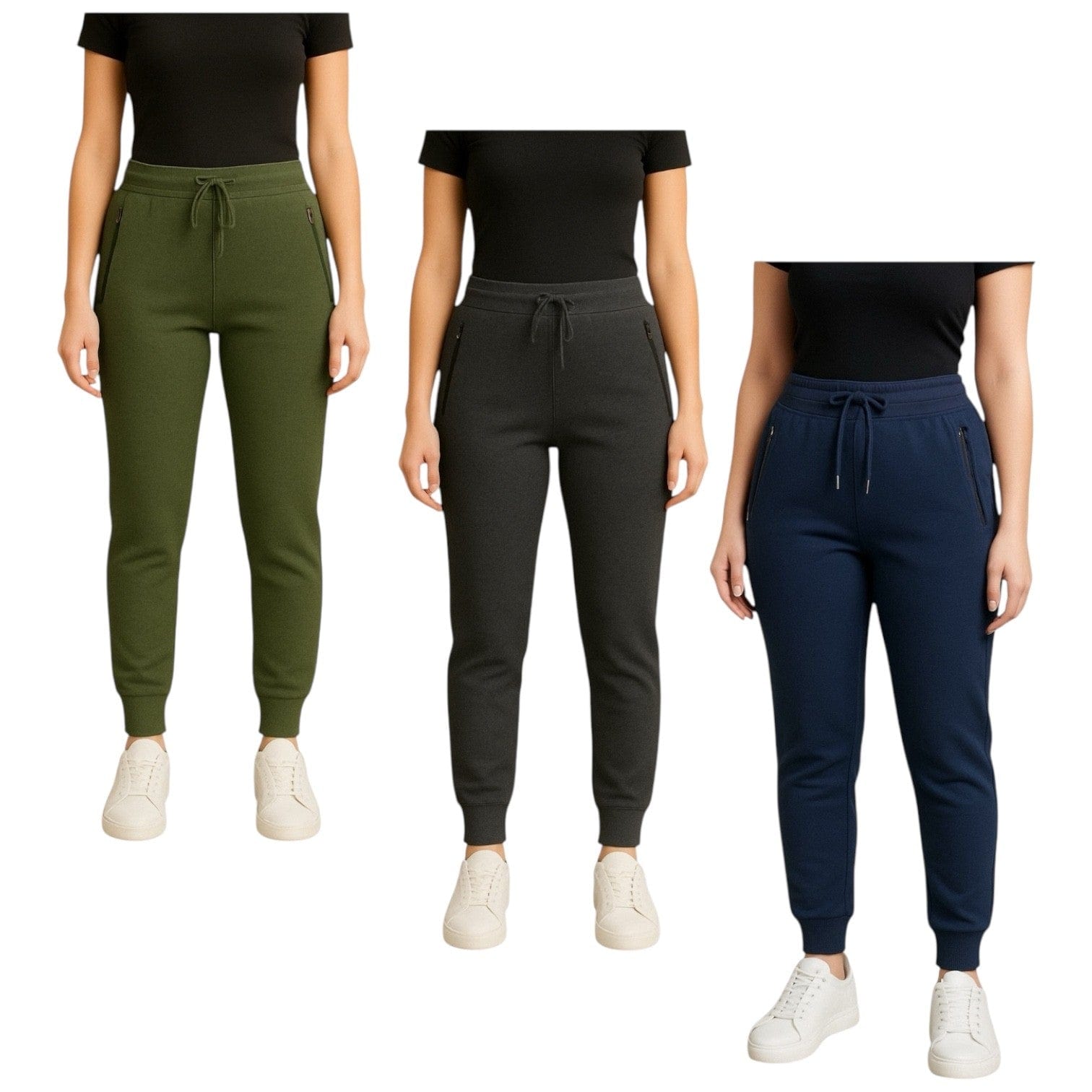 BenBe Women's Fleece Jogger Sweatpants with Zipper Pockets Soft and Stylish - 3 Pack