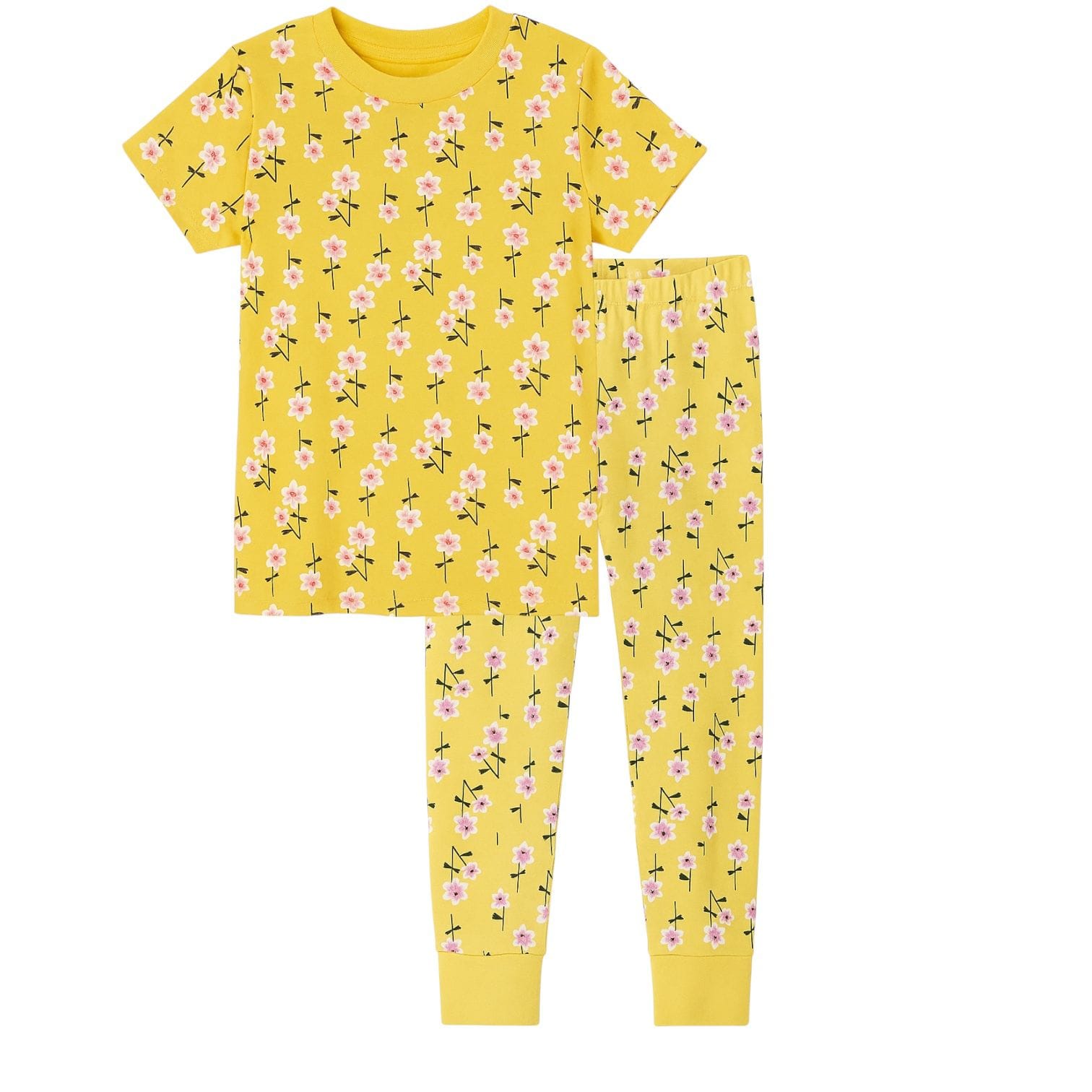 Yellow Flower Print Girls Pajamas – Super Soft 2-Piece Set