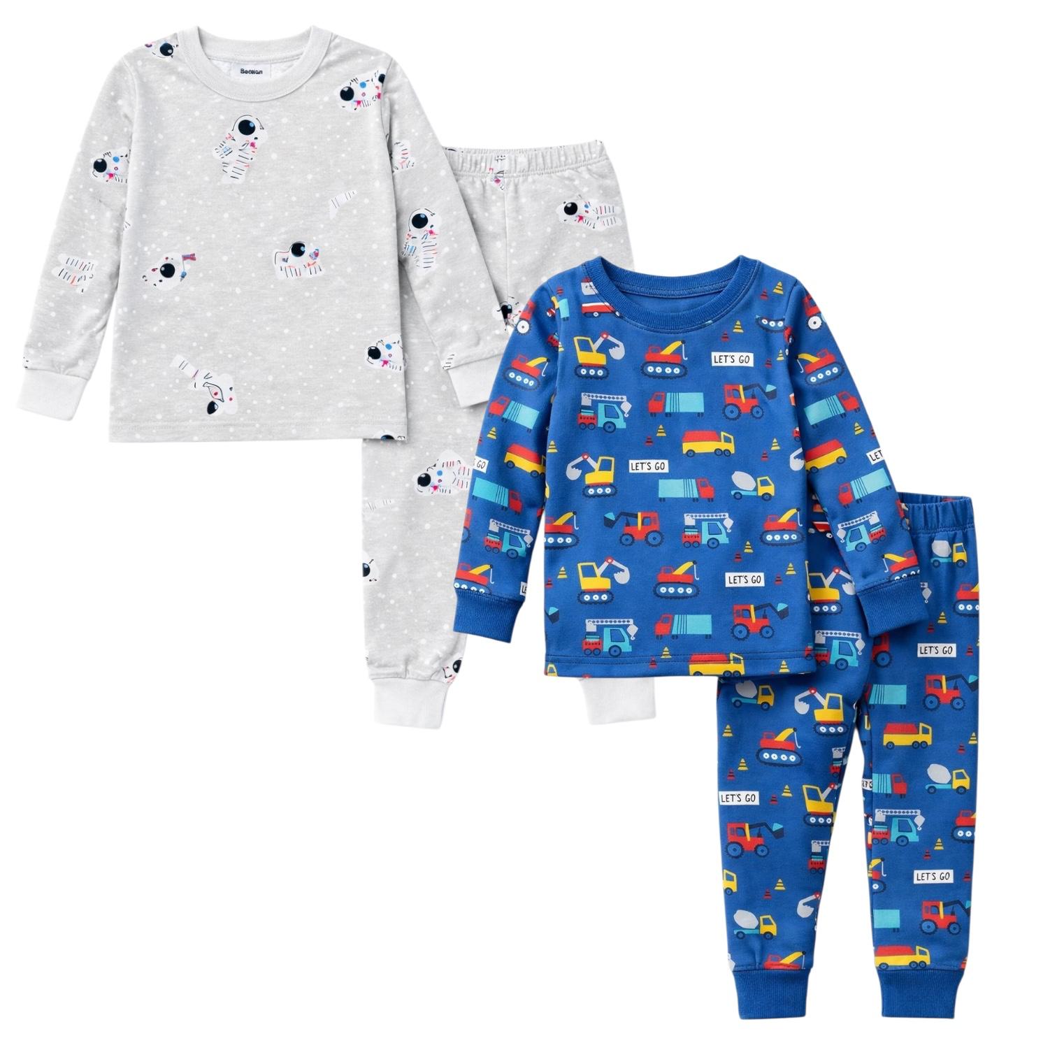 BenBen Kids Toddler Boy Pajamas Pj Set Long Sleeve Snug Fit Soft & Cozy Sleepwear Loungewear 2-Pack - Size 2Y to 10Y