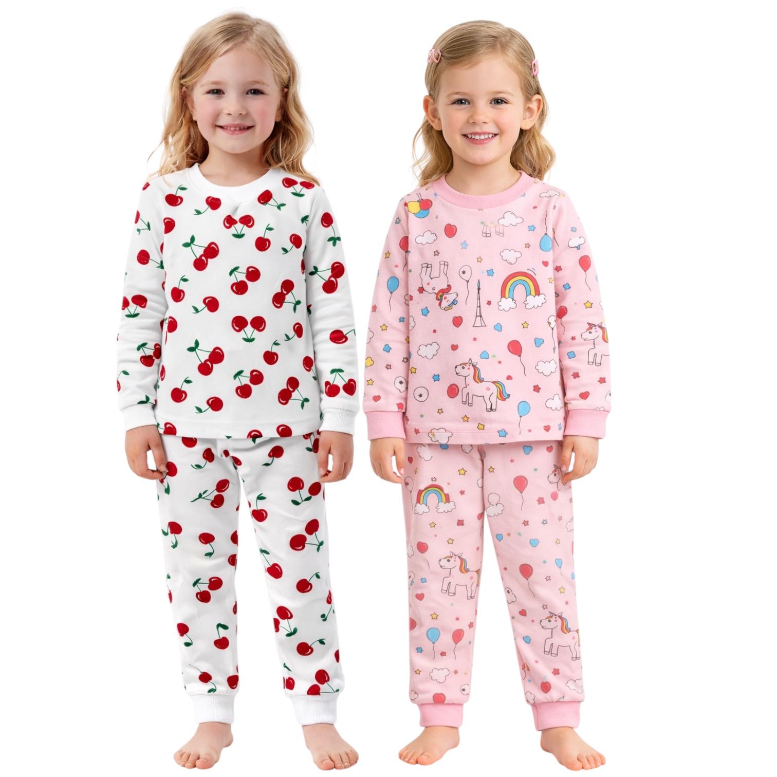 BenBen Kids Toddler Girl Pajamas Pj Set Long Sleeve Snug Fit Soft & Cozy Sleepwear Loungewear 2-Pack - Size 2Y to 10Y