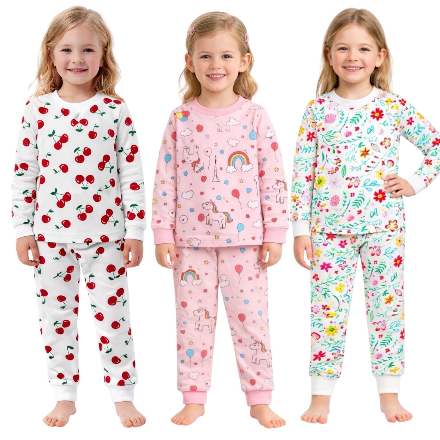 Kids Child Toddler Girl Pajamas Pj Set Snug Fit Long Sleeve Sleeve Snug Fit Soft & Cozy Sleepwear & Loungewear 3-Pack Size 2Y to 10Y (Copy)