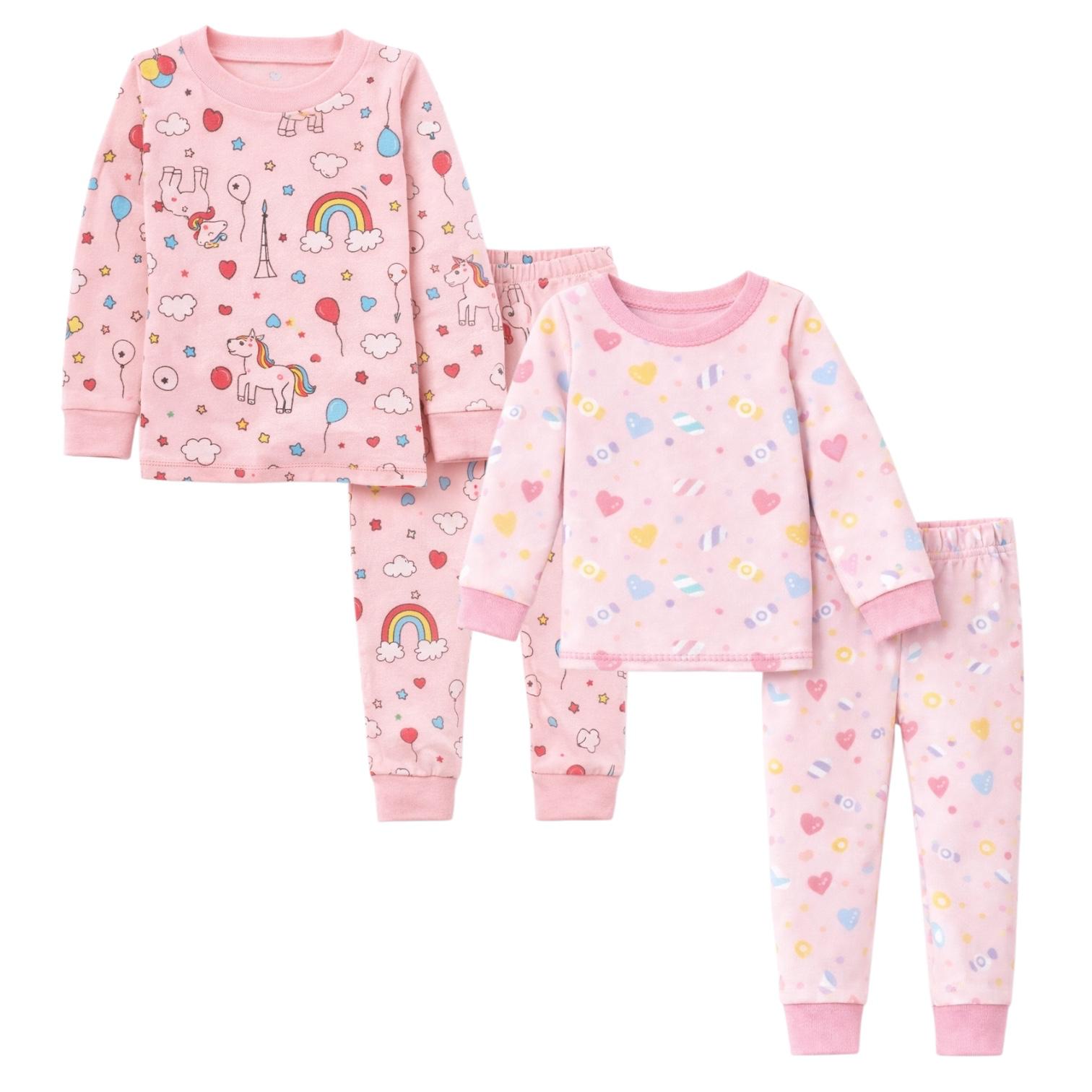 BenBen Kids Toddler Girl Pajamas Pj Set Long Sleeve Snug Fit Soft & Cozy Sleepwear Loungewear 2-Pack - Size 2Y to 10Y