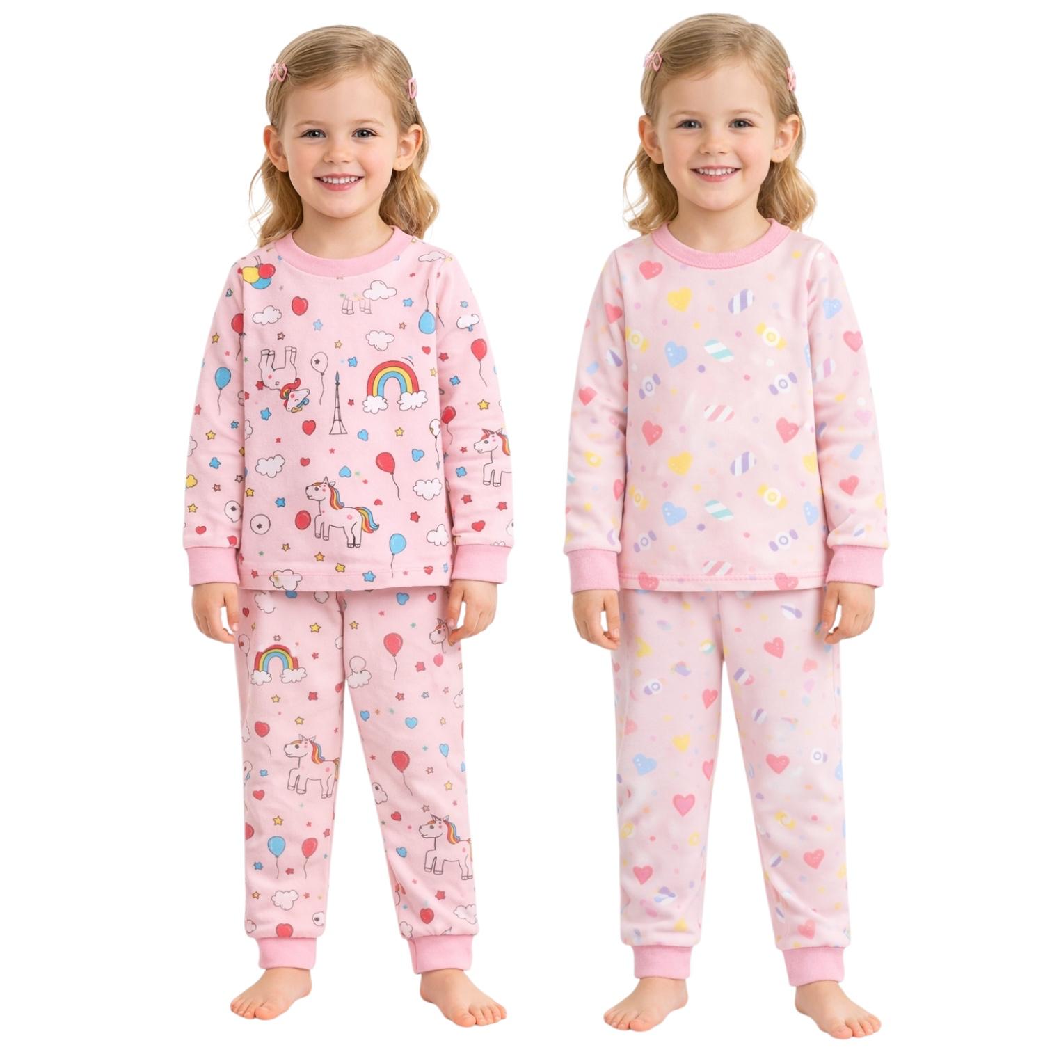 BenBen Kids Toddler Girl Pajamas Pj Set Long Sleeve Snug Fit Soft & Cozy Sleepwear Loungewear 2-Pack - Size 2Y to 10Y