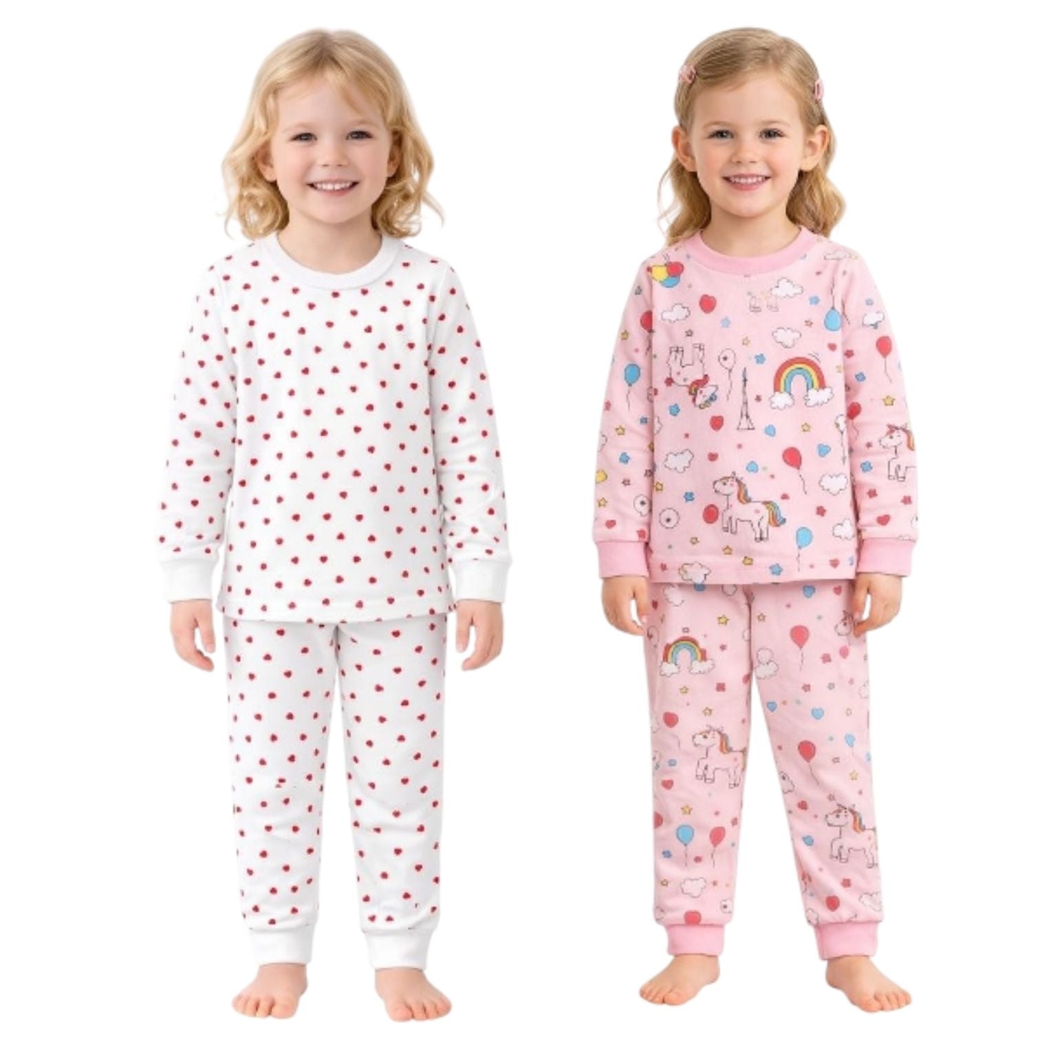 BenBen Kids Toddler Girl Pajamas Pj Set Long Sleeve Snug Fit Soft & Cozy Sleepwear Loungewear 2-Pack - Size 2Y to 10Y