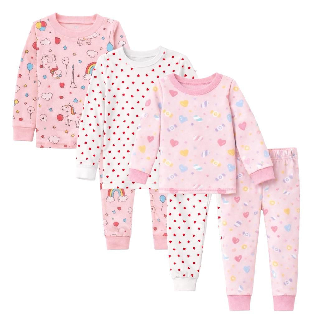 Kids Child Toddler Girl Pajamas Pj Set Snug Fit Long Sleeve Sleeve Snug Fit Soft & Cozy Sleepwear & Loungewear 3-Pack Size 2Y to 10Y (Copy)