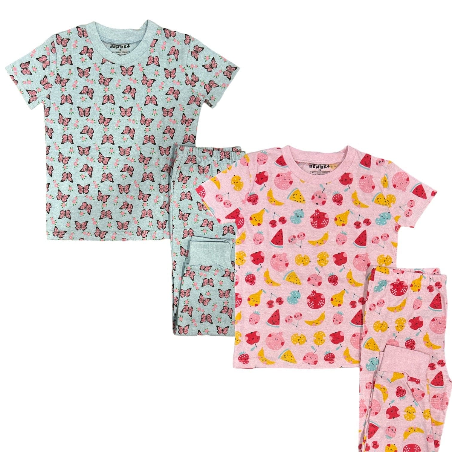 Girls Pajamas 2-Pack – Short Sleeve Cotton Sets (Multiple Designs)