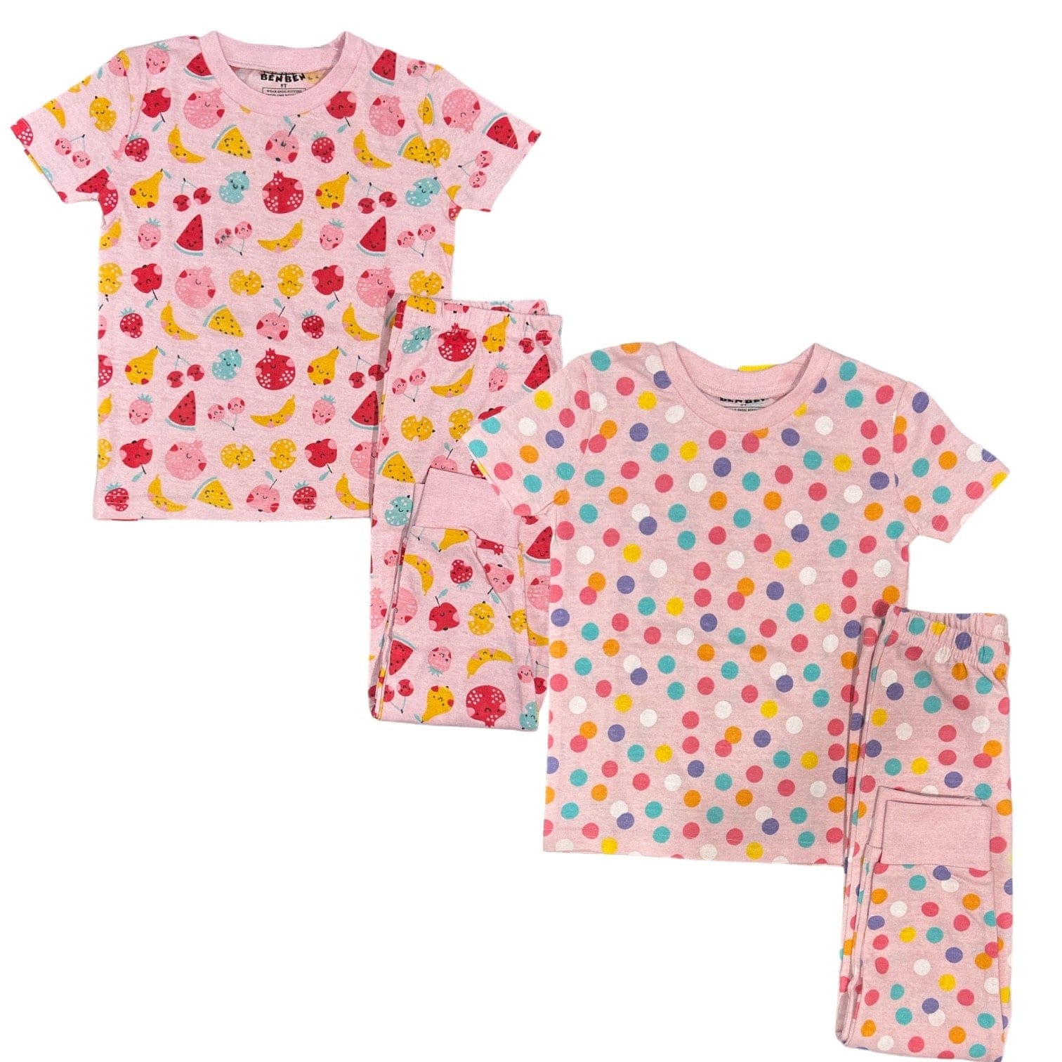 Girls Pajamas 2-Pack – Short Sleeve Cotton Sets (Multiple Designs)